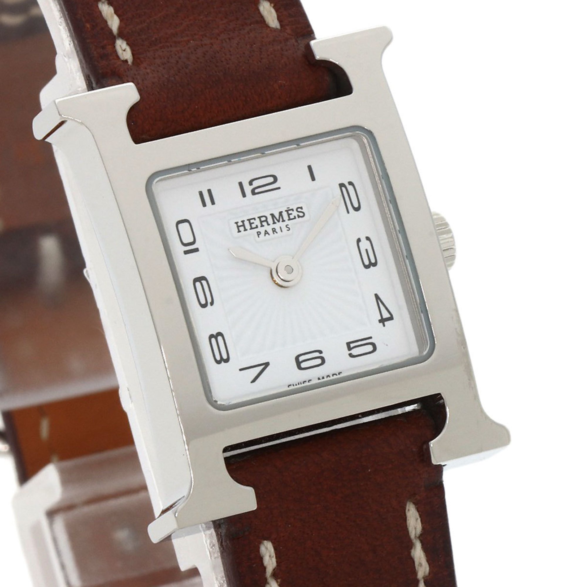 Hermes HH1.110 H Watch Stainless Steel Leather Ladies HERMES