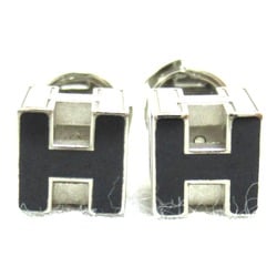 HERMES cube earrings Pierced earrings Silver Black Silver plating Silver Black