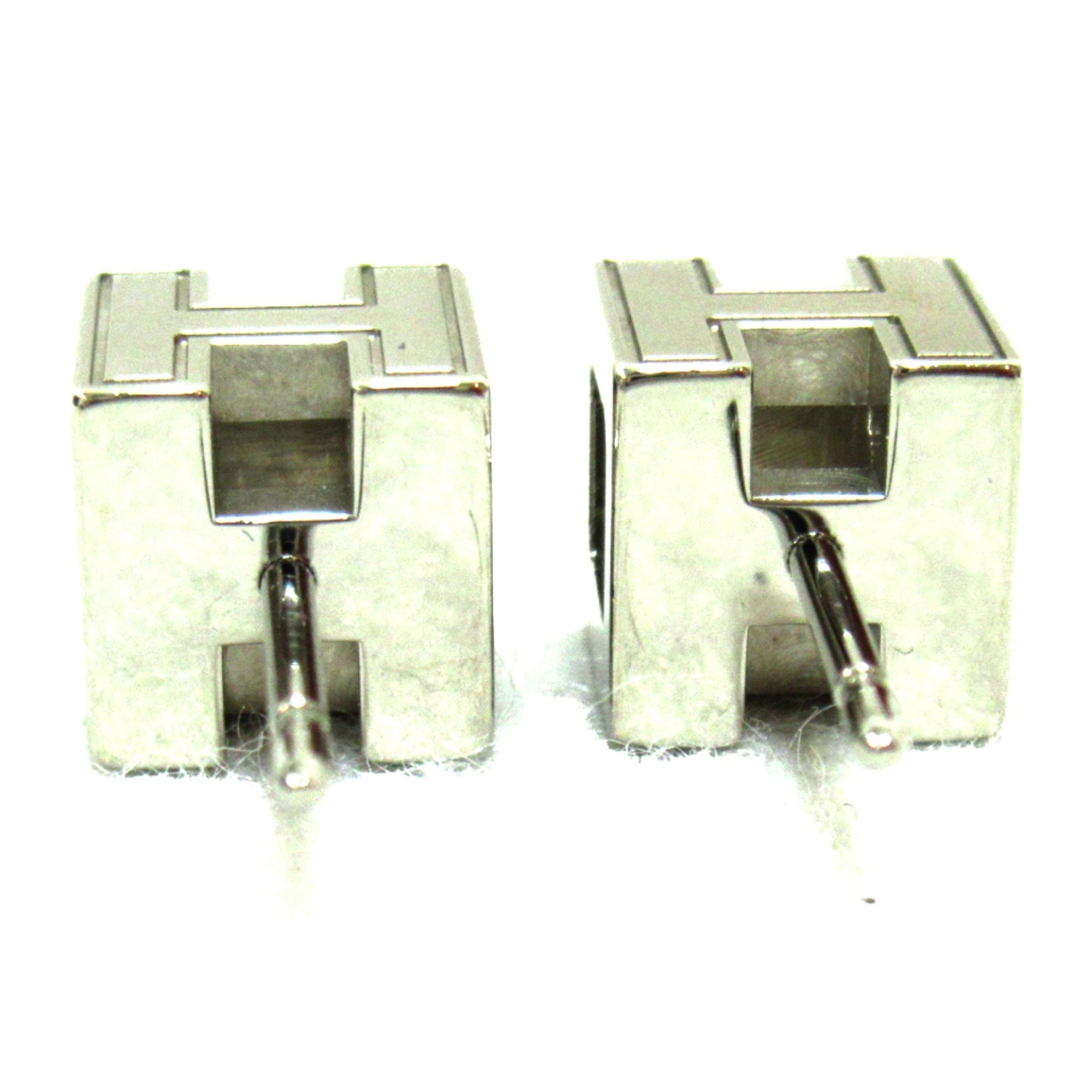 HERMES cube earrings Pierced earrings Silver Black Silver plating Silver Black