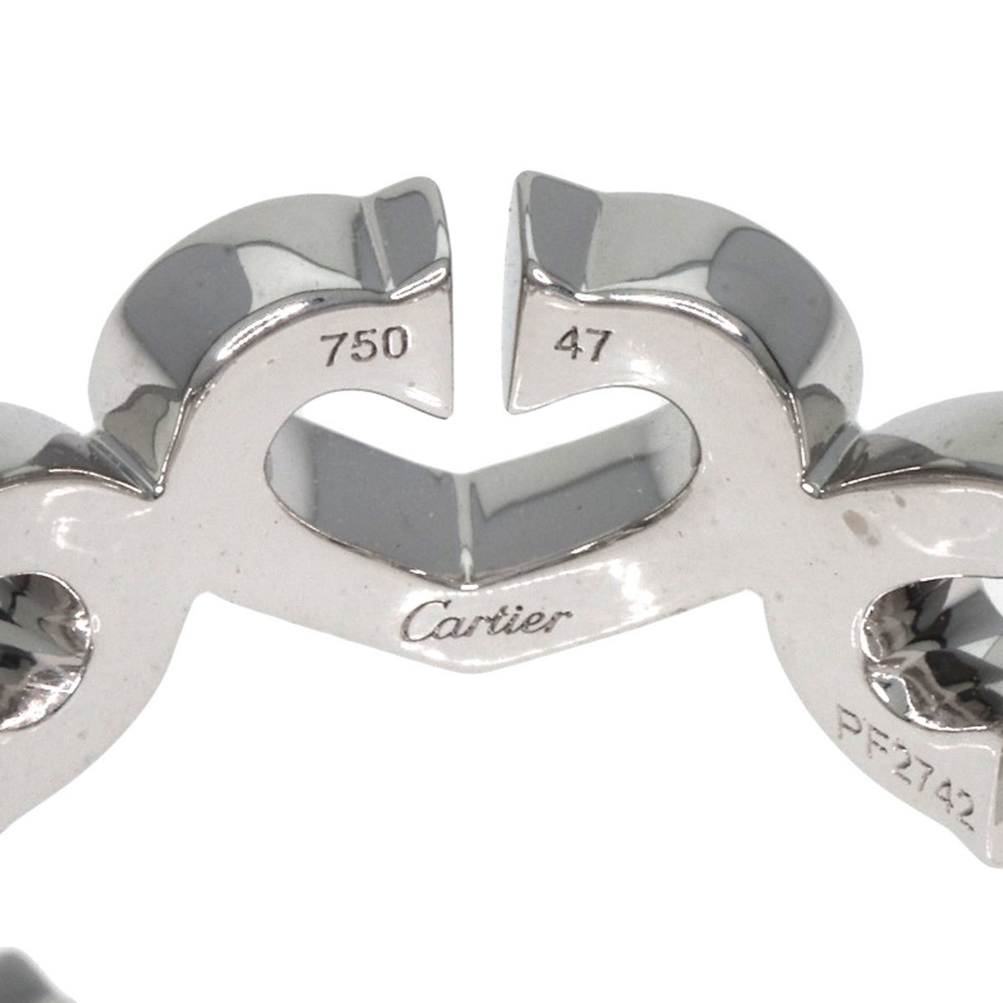 Cartier C Heart Diamond #47 Ring, K18 White Gold, Women's, CARTIER