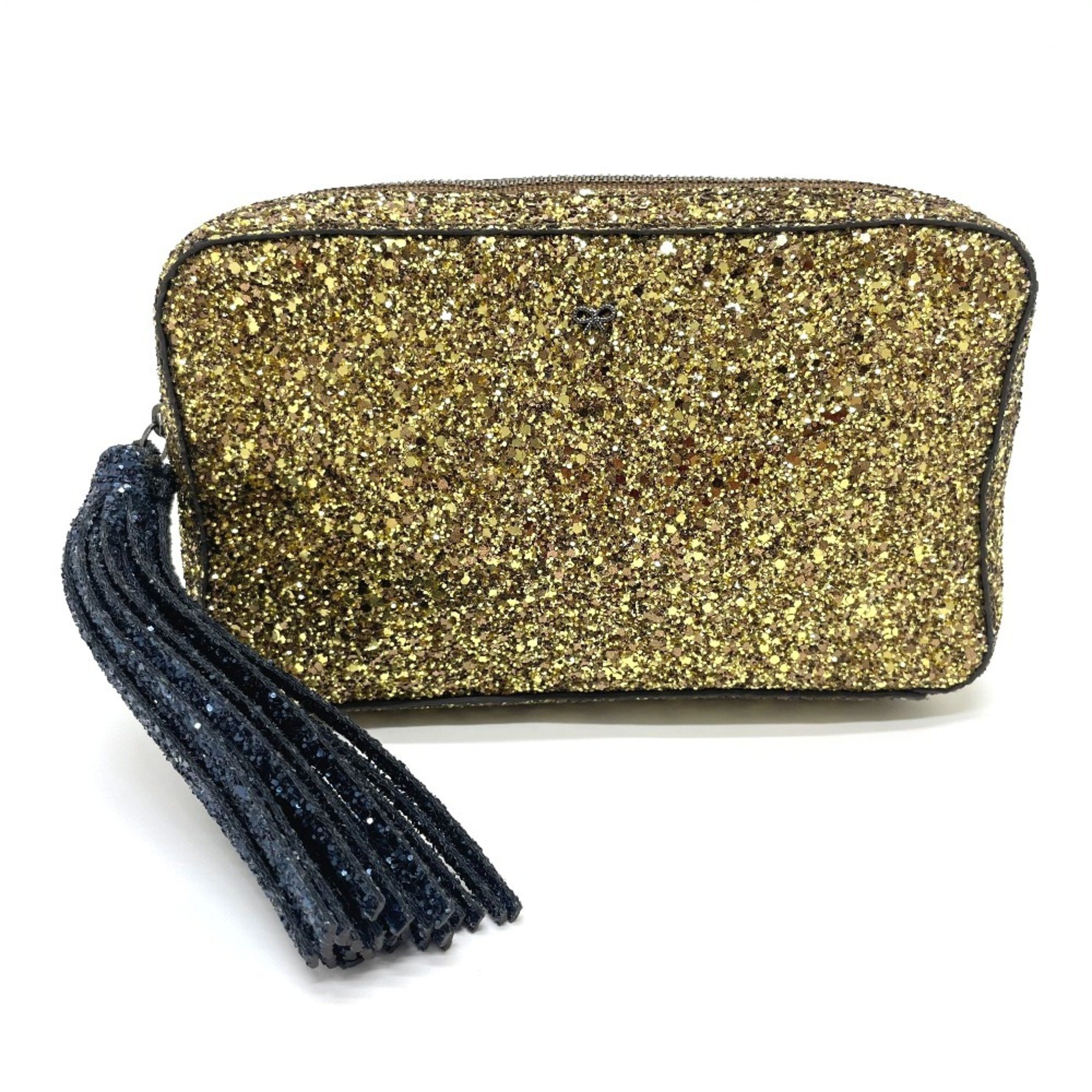 Anya-Hind March With fringe Glitter bag zipper pouch Pouch Gold