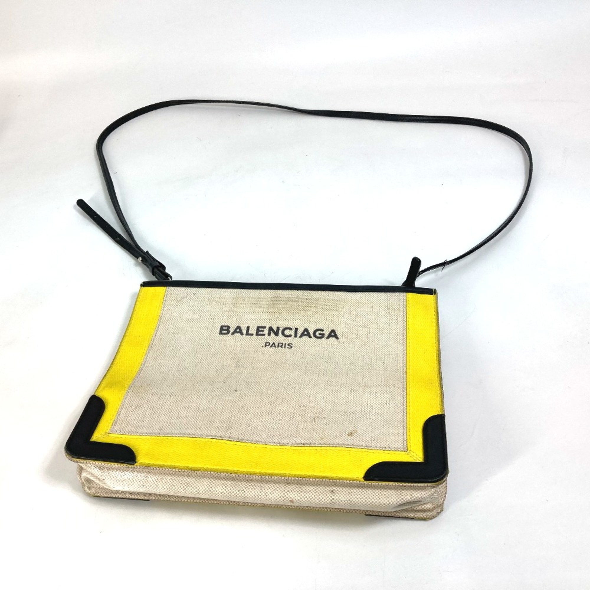 Balenciaga 339937 Crossbody Clutch bag pouch Shoulder Bag yellow Black x Beige