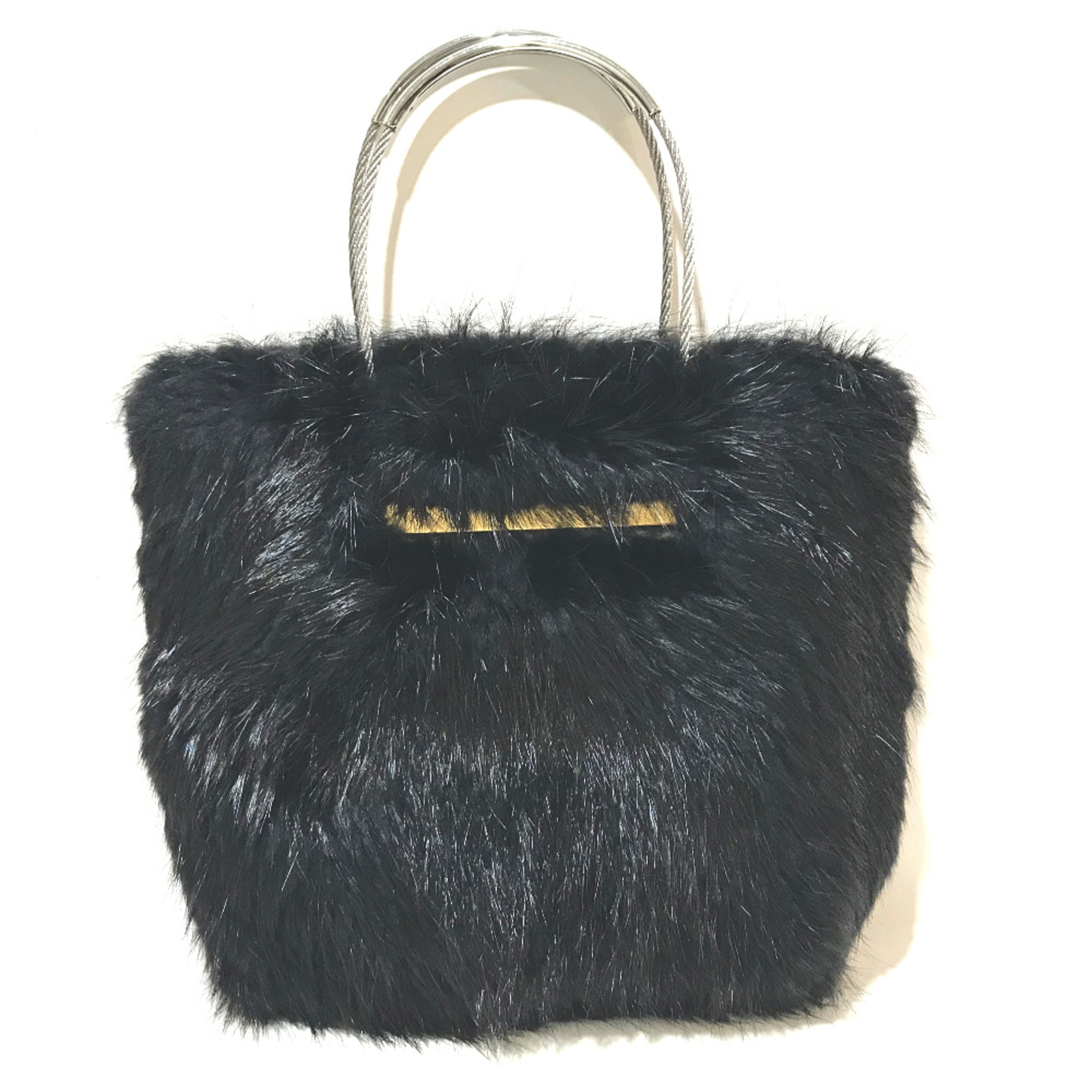 Balenciaga cable bag fur tote Hand Bag Black