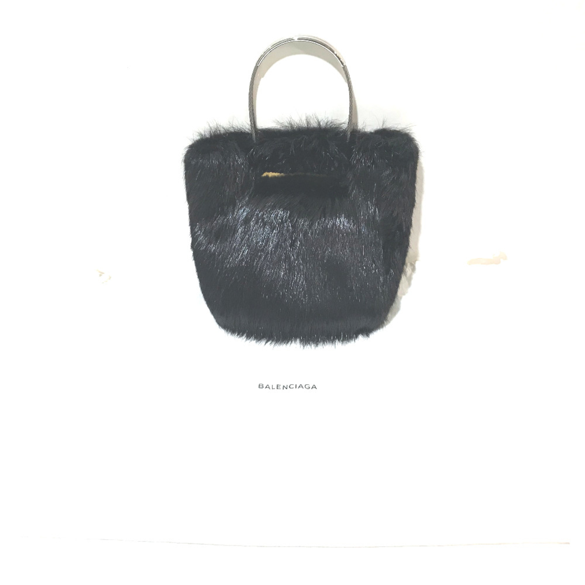 Balenciaga cable bag fur tote Hand Bag Black