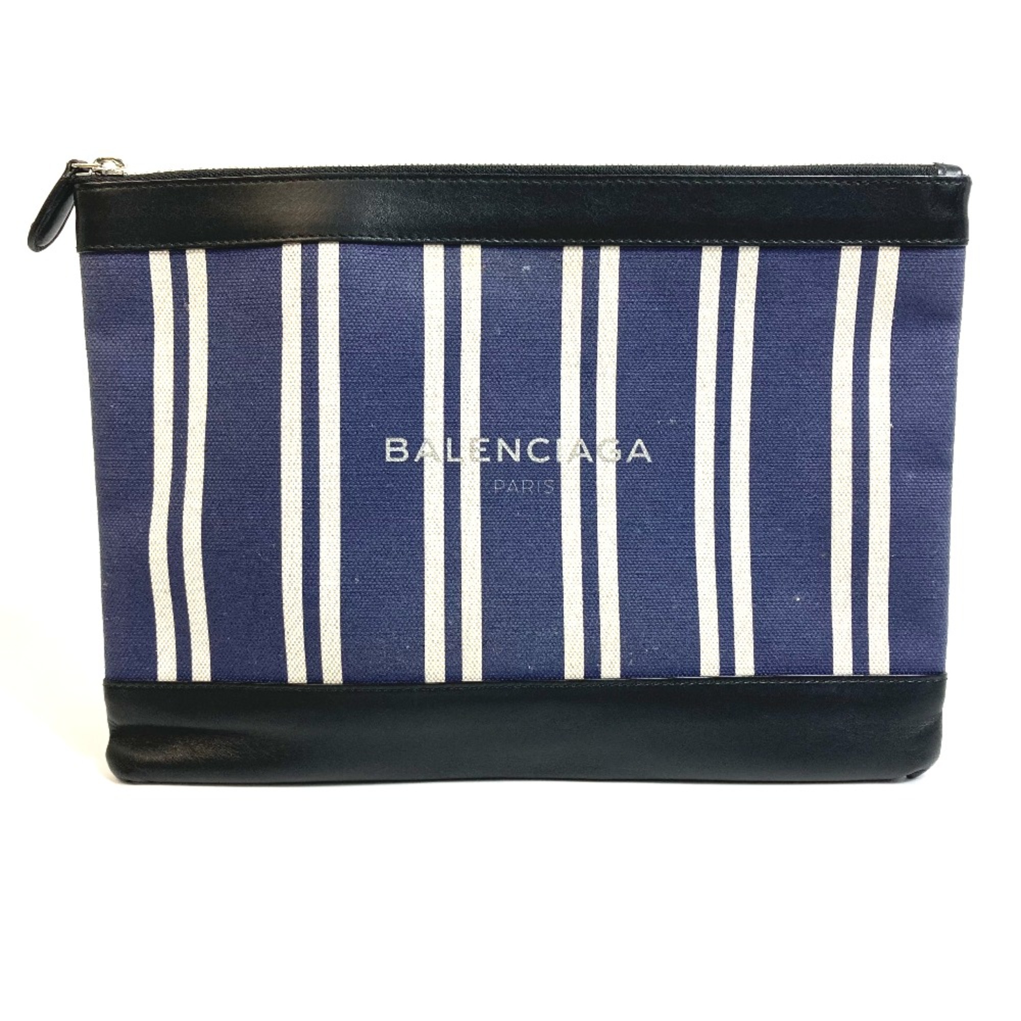 Balenciaga 420407 Striped logo Bag Large Pouch Cluch Bag Clutch bag Navy x Black