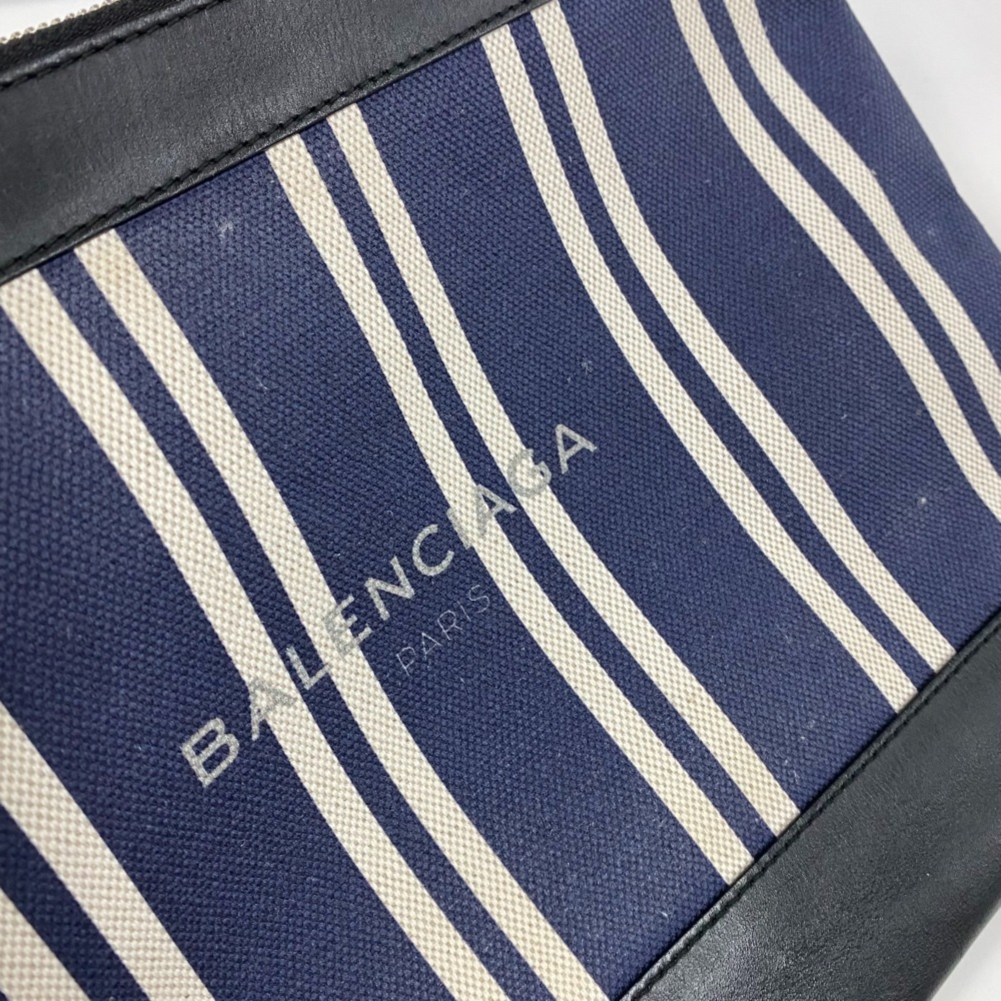 Balenciaga 420407 Striped logo Bag Large Pouch Cluch Bag Clutch bag Navy x Black