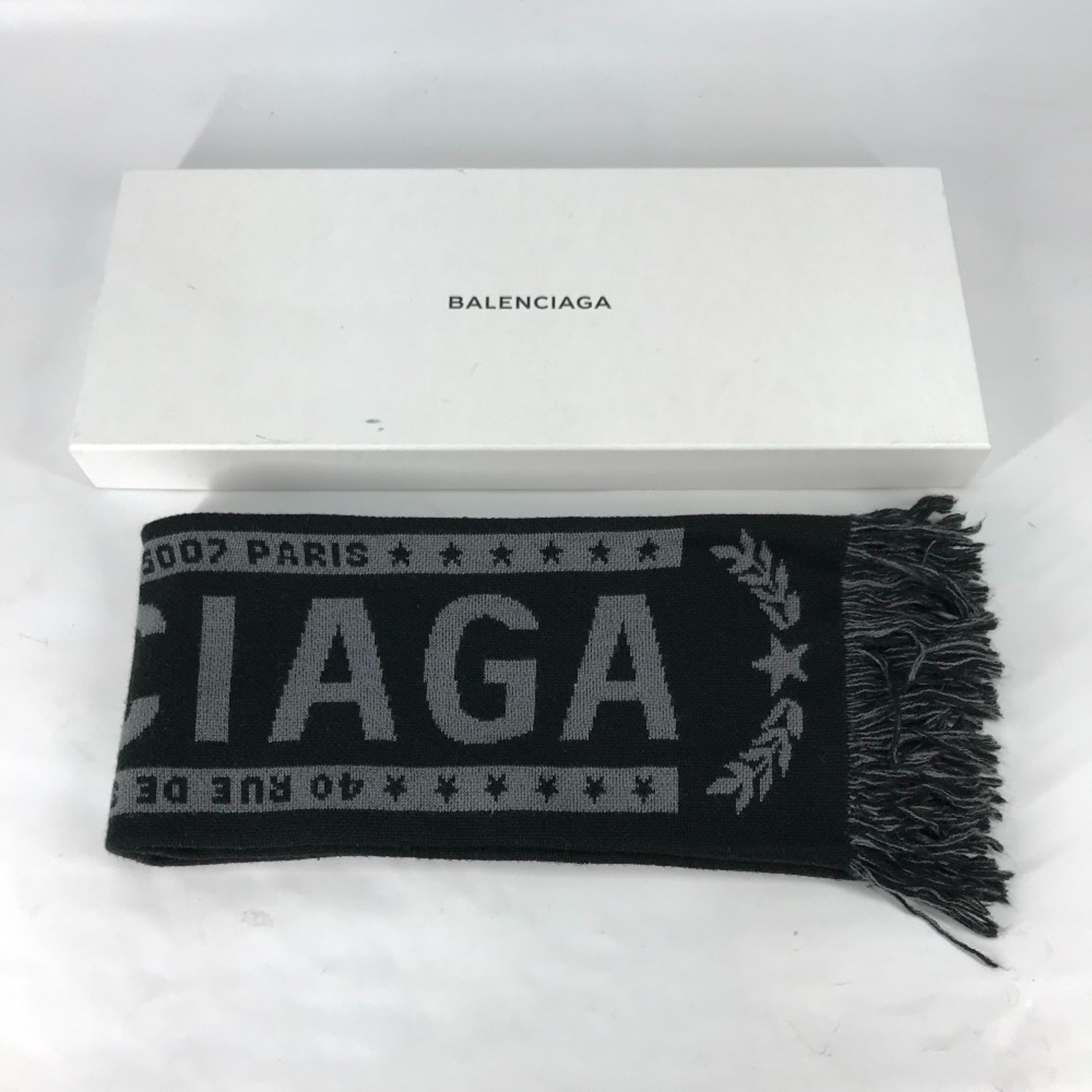 Balenciaga logo fringe Scarf Black gray