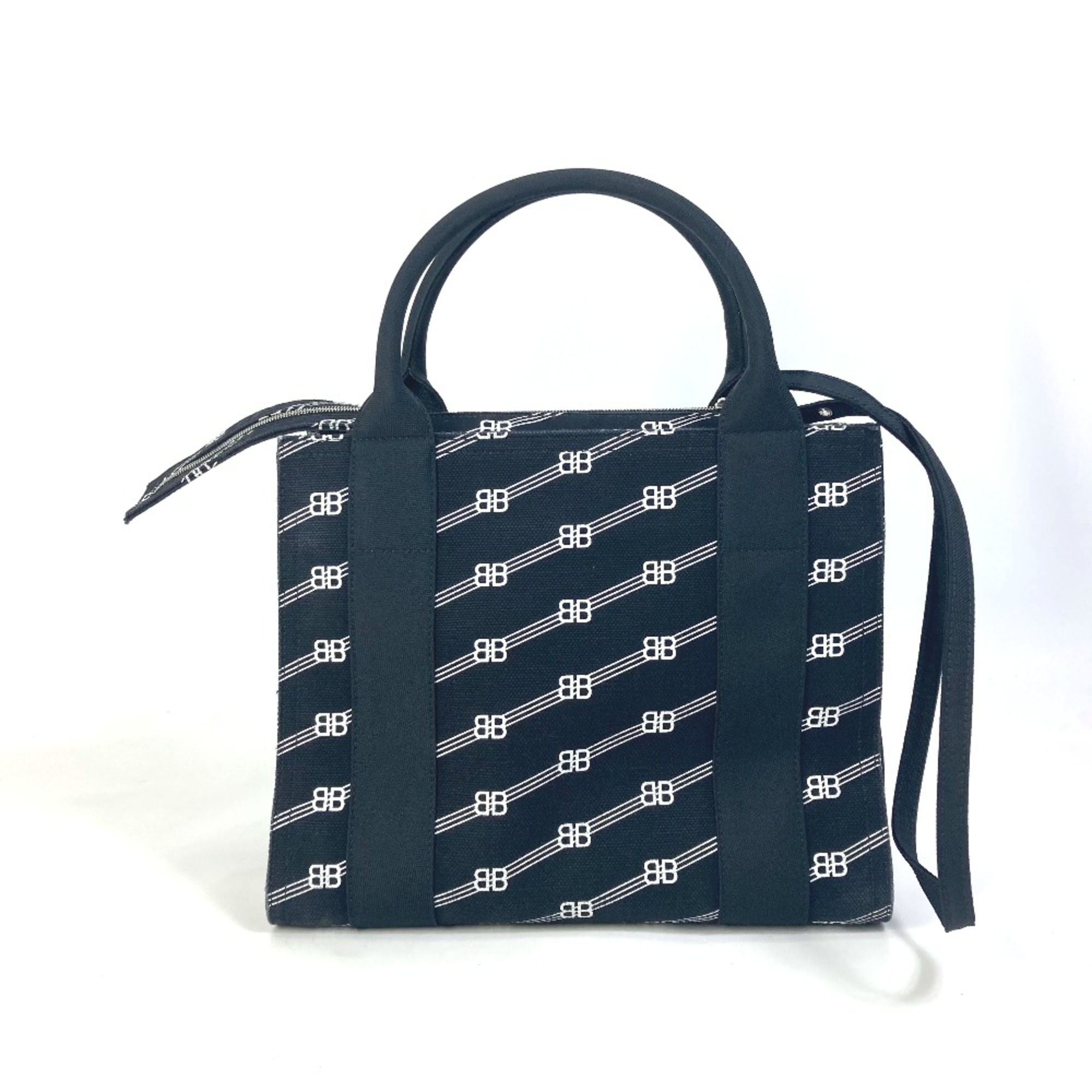 Balenciaga 620884 BB Tote Bag Hand Bag Black White