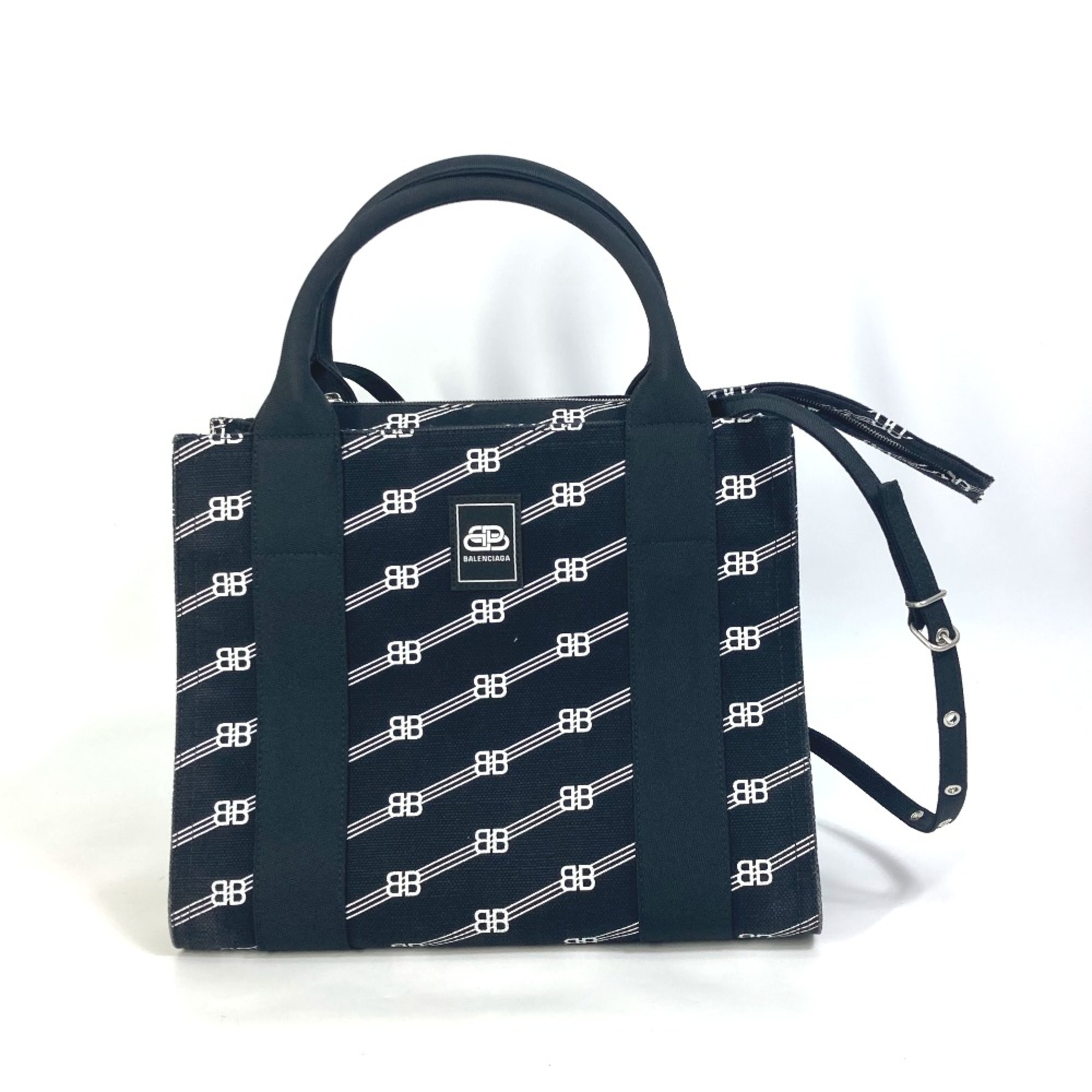 Balenciaga 620884 BB Tote Bag Hand Bag Black White