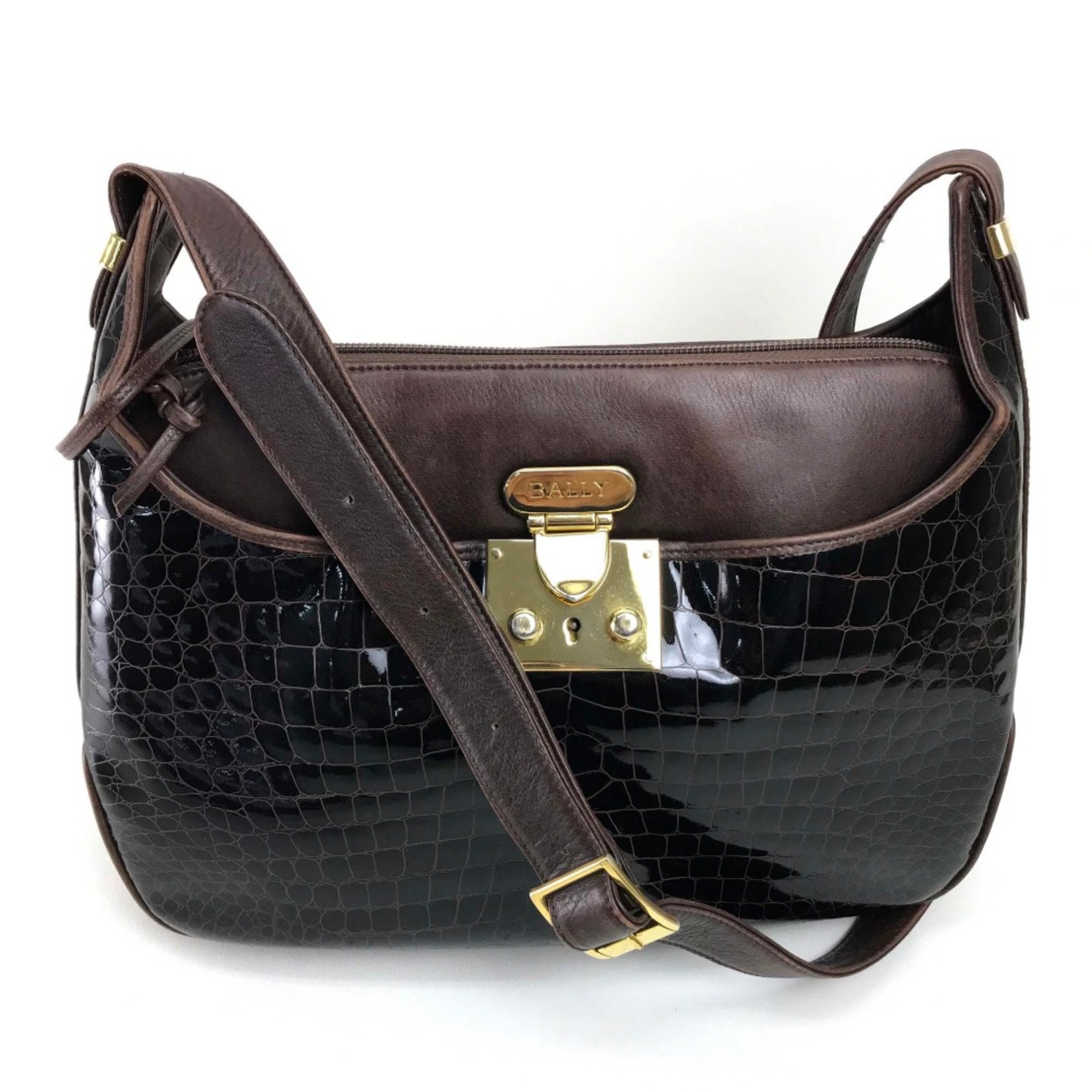 Barry Croco embossed Crossbody Shoulder Bag Dark brown