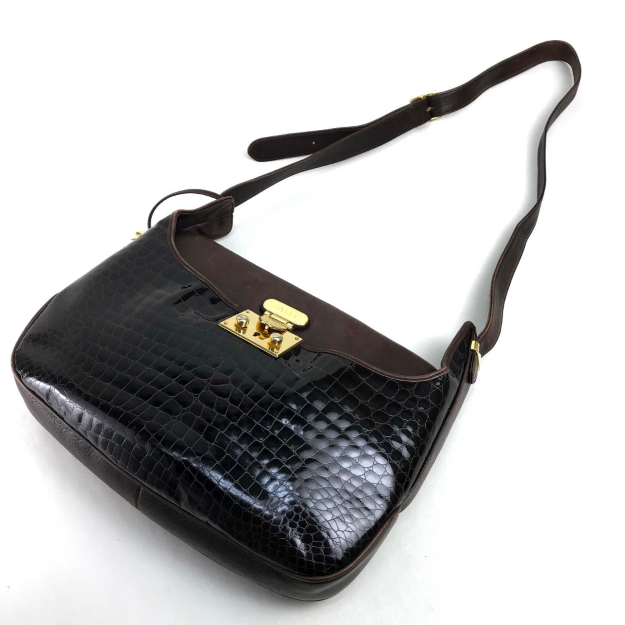 Barry Croco embossed Crossbody Shoulder Bag Dark brown