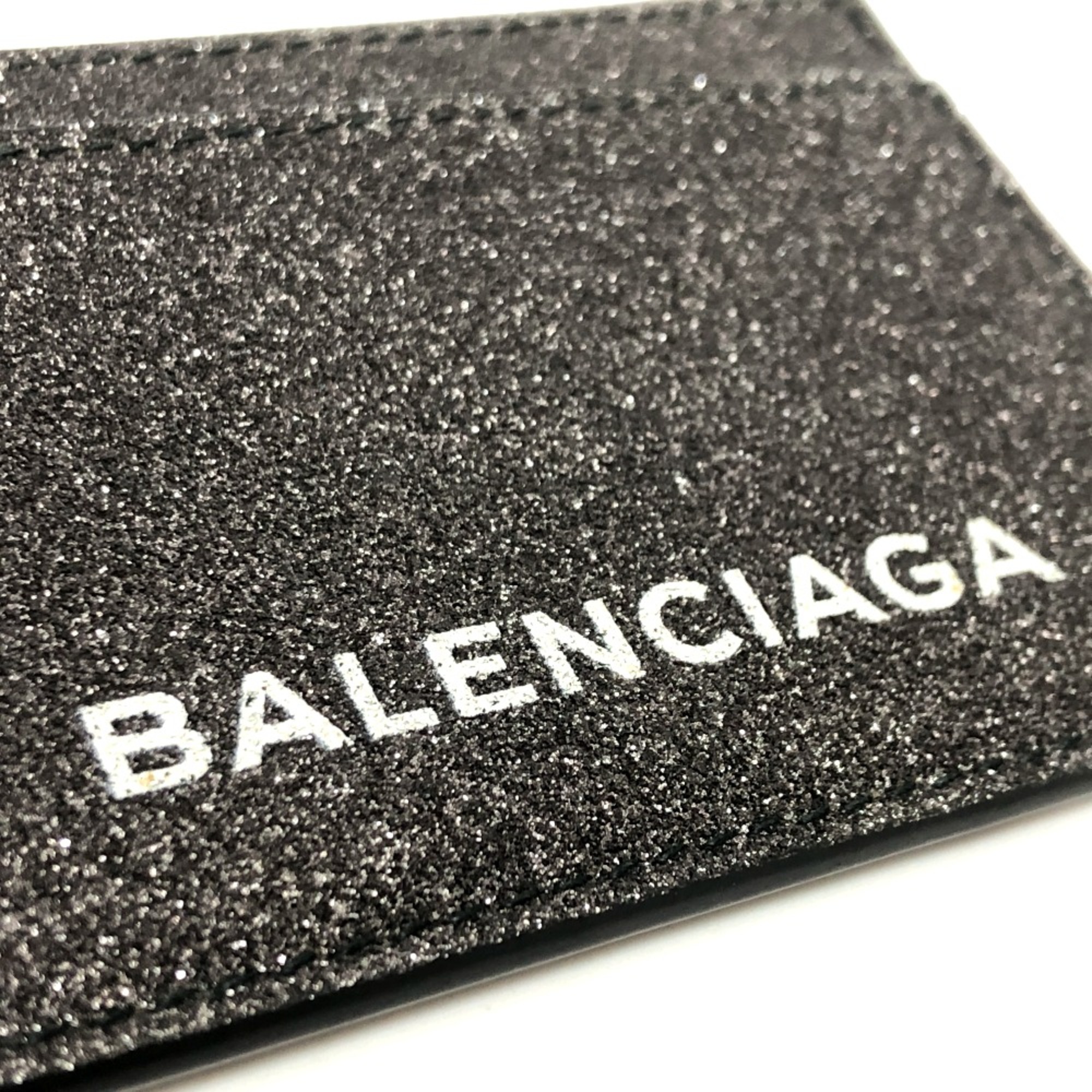 Balenciaga 392126 Logo glitter Card holder Business card holder Card Case gray Black