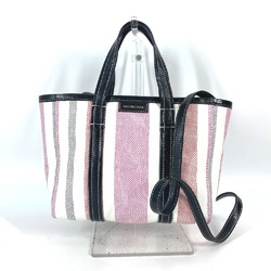 Balenciaga 671404 stripe 2WAY Shoulder Bag Crossbody Tote Bag Hand Bag pink Black x White