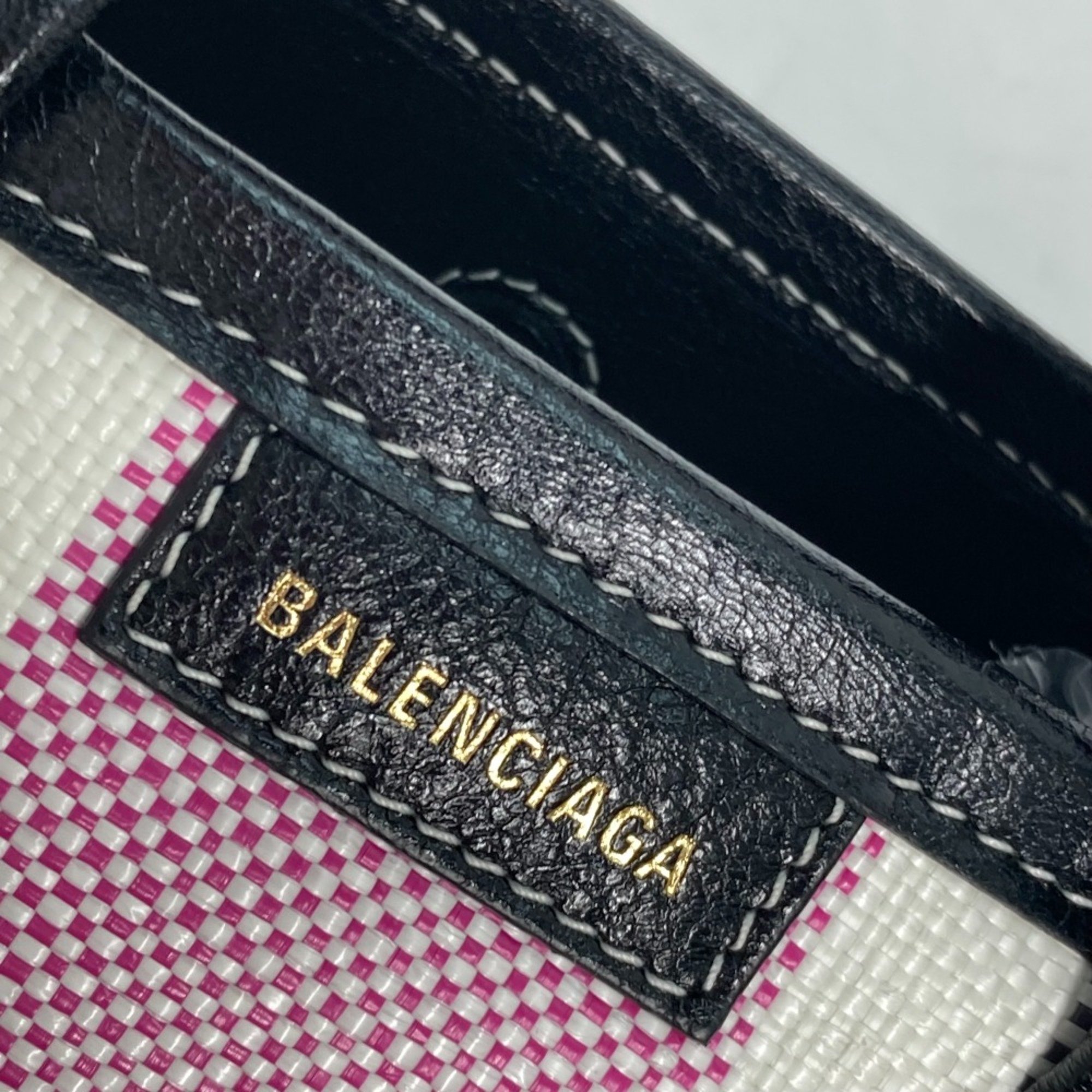 Balenciaga 671404 stripe 2WAY Shoulder Bag Crossbody Tote Bag Hand Bag pink Black x White