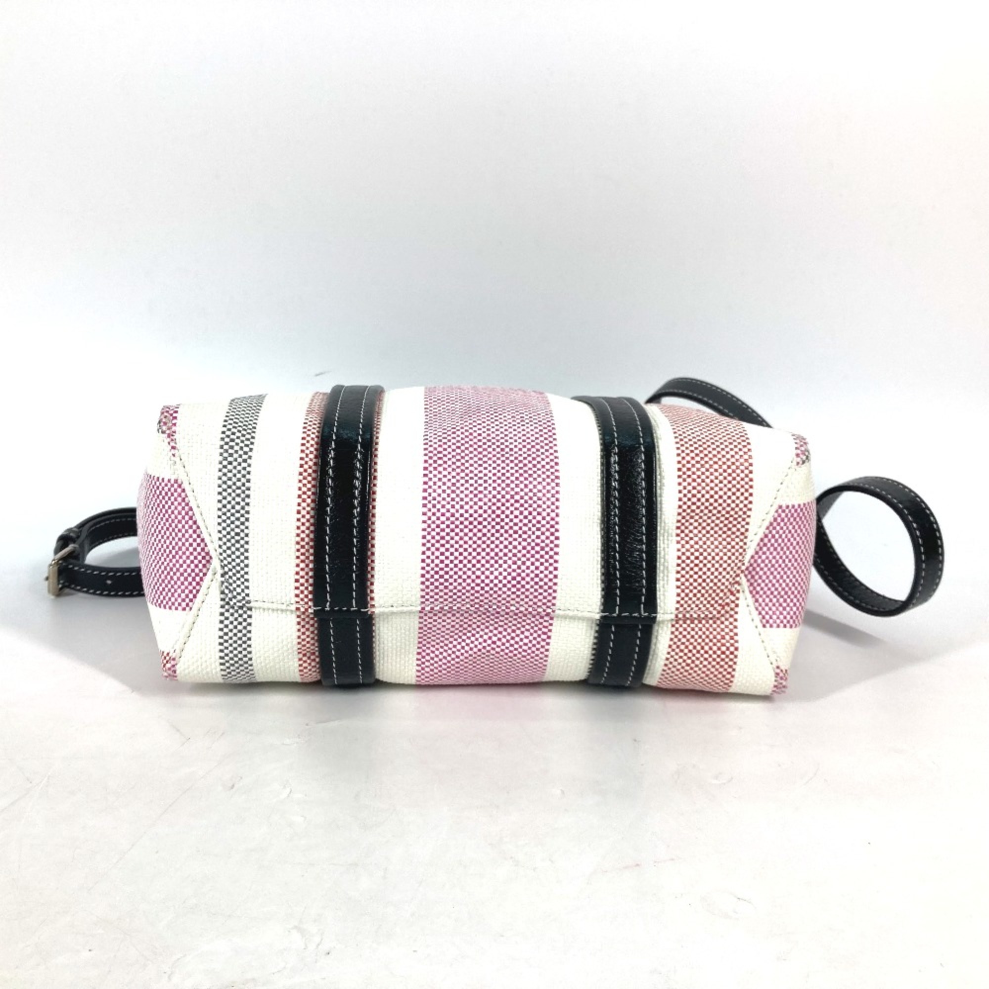 Balenciaga 671404 stripe 2WAY Shoulder Bag Crossbody Tote Bag Hand Bag pink Black x White