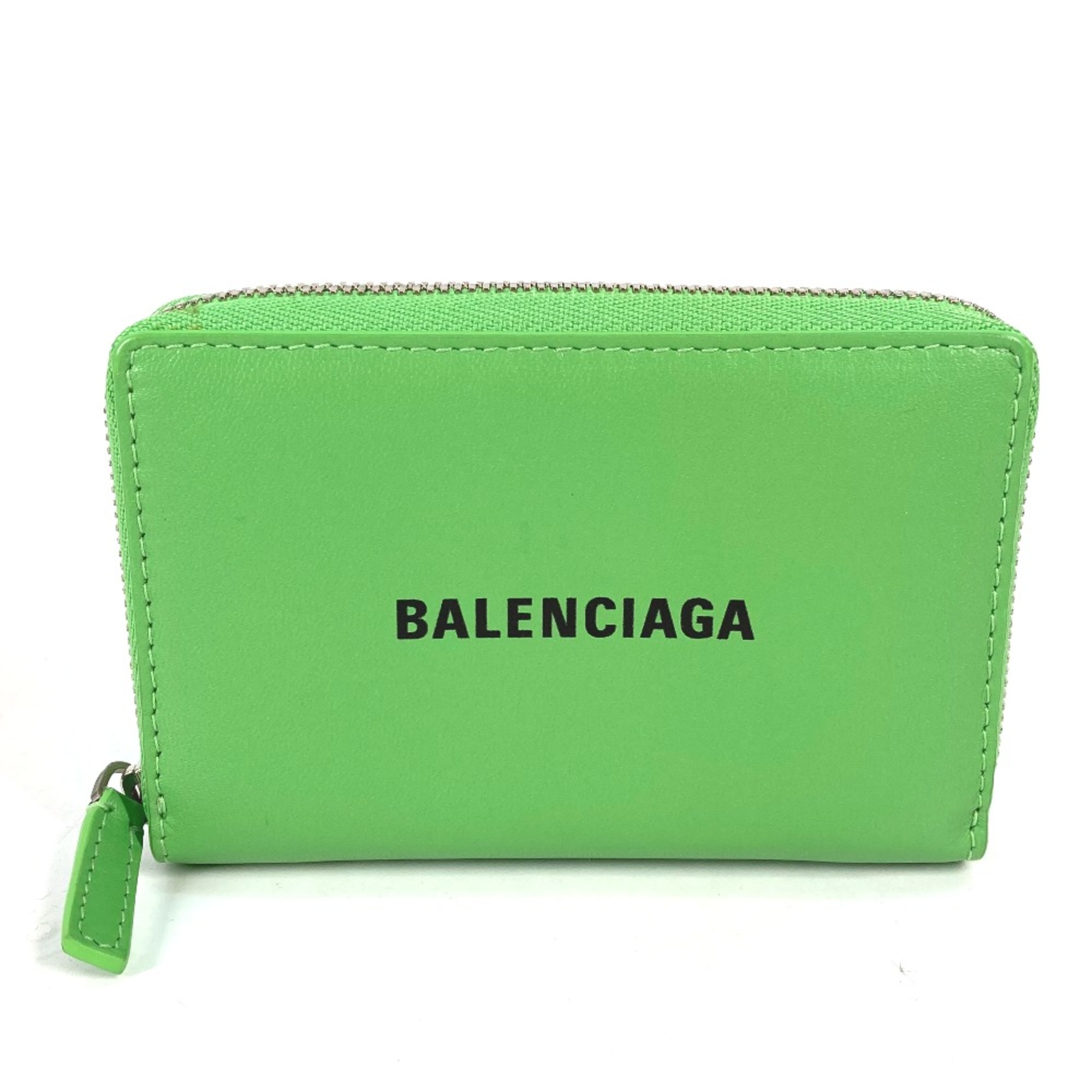 Balenciaga 616911 Zip Around Card Case Compact Wallet coin purse Green Black