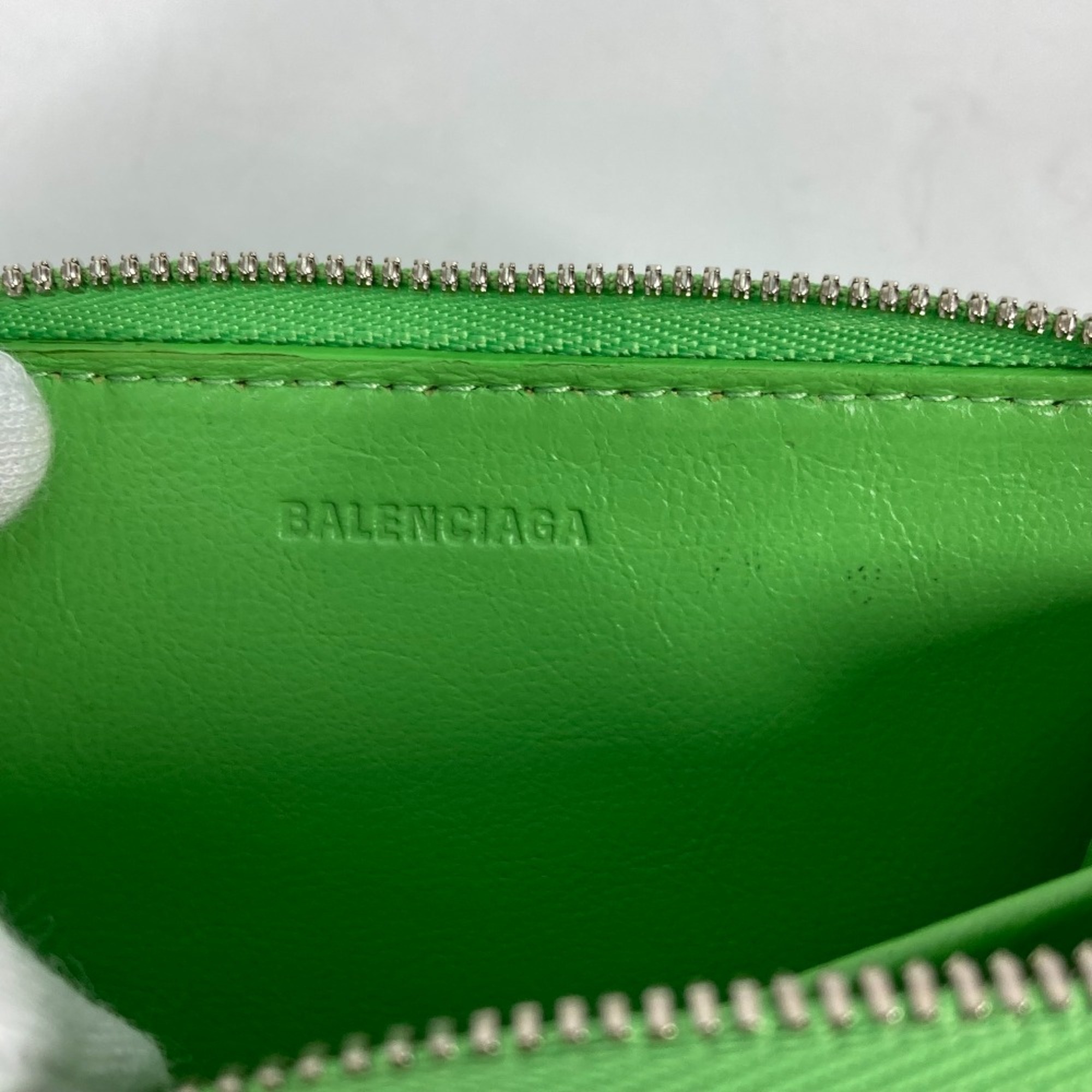 Balenciaga 616911 Zip Around Card Case Compact Wallet coin purse Green Black