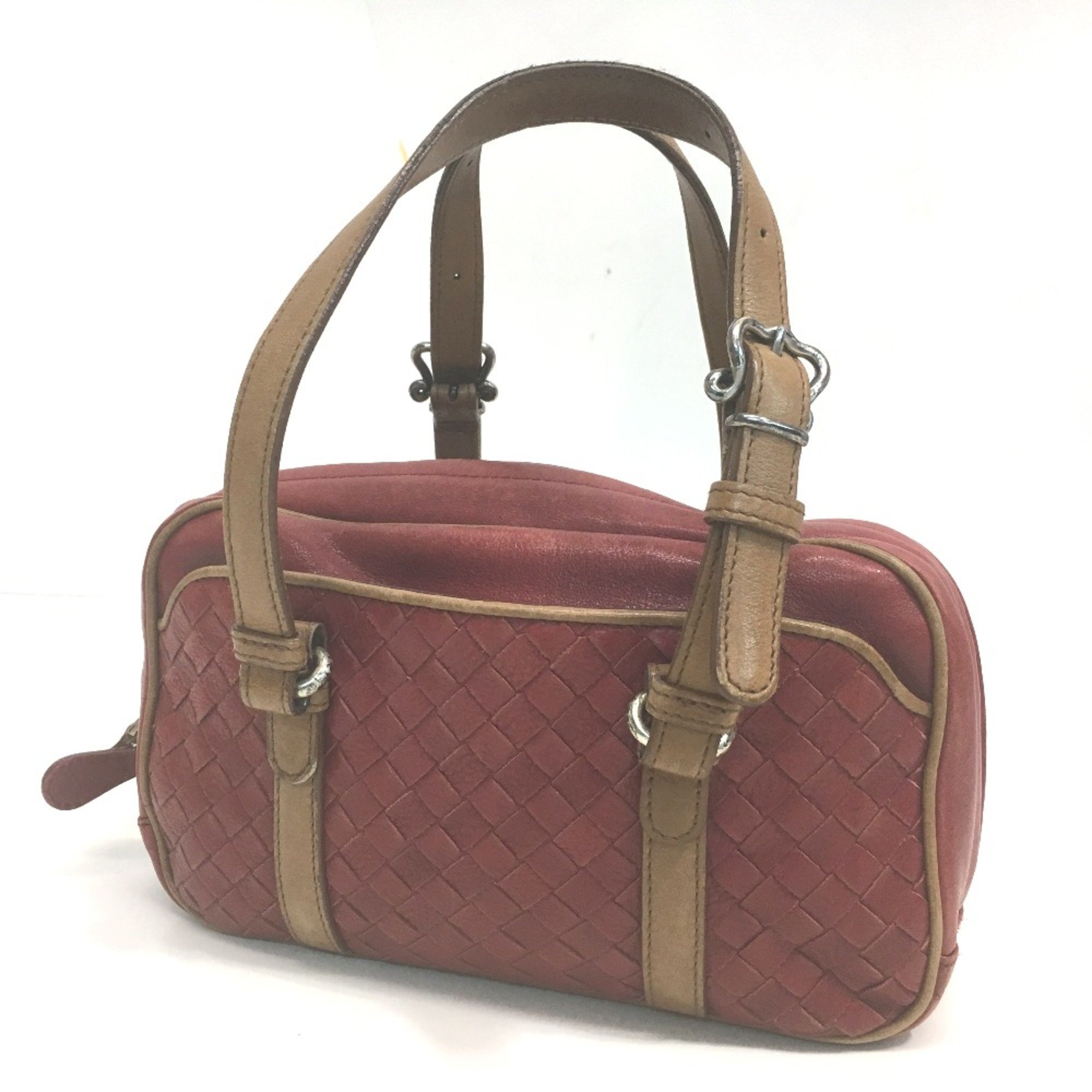 BOTTEGA VENETA 156597 Intrecciato Bag Hand Bag Red Brown Red