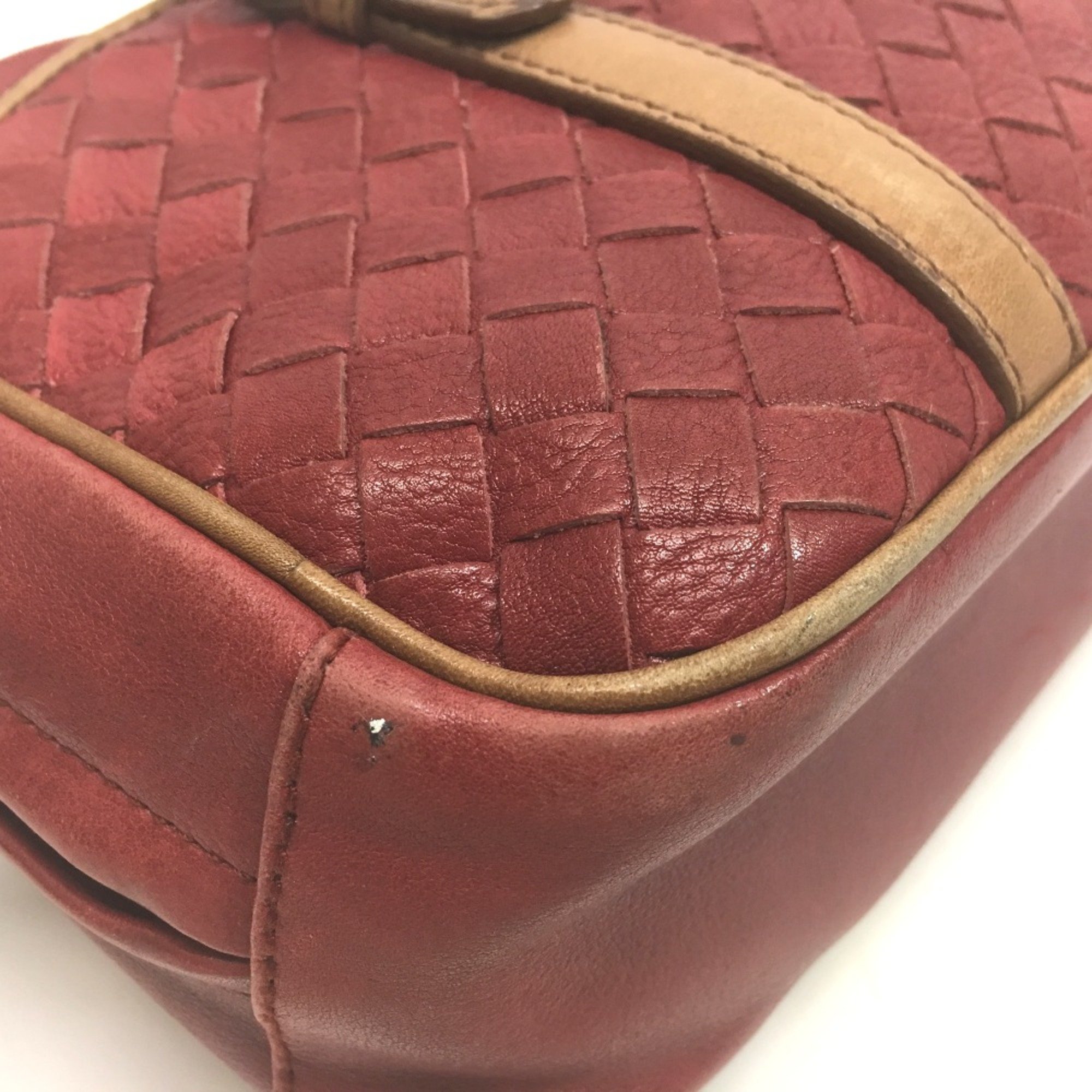 BOTTEGA VENETA 156597 Intrecciato Bag Hand Bag Red Brown Red