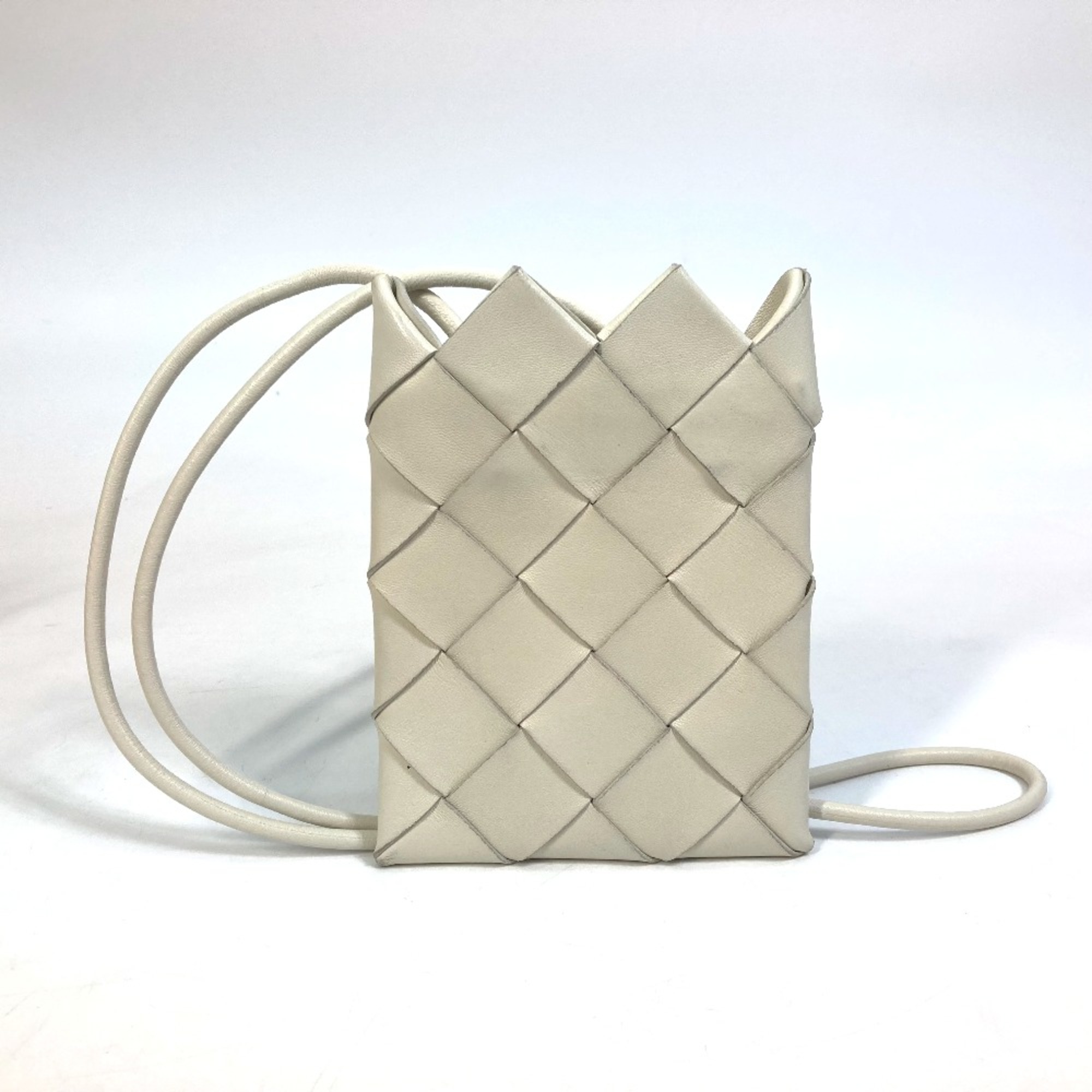 BOTTEGA VENETA 619019 Intrecciato Bag Smartphone Pochette Crossbody Shoulder Bag White