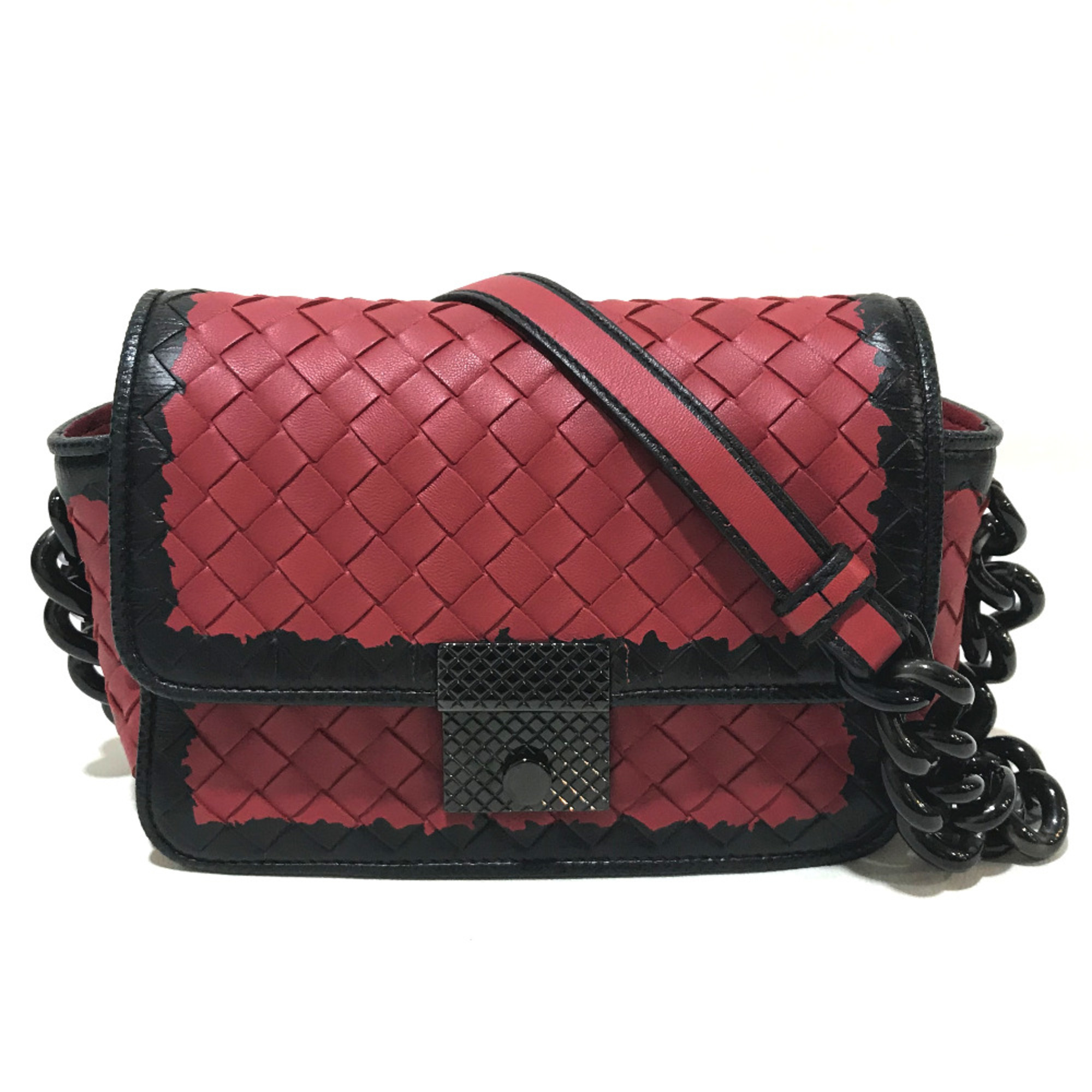 BOTTEGA VENETA 339270 Intrecciato Bag Shoulder Bag Red x Black