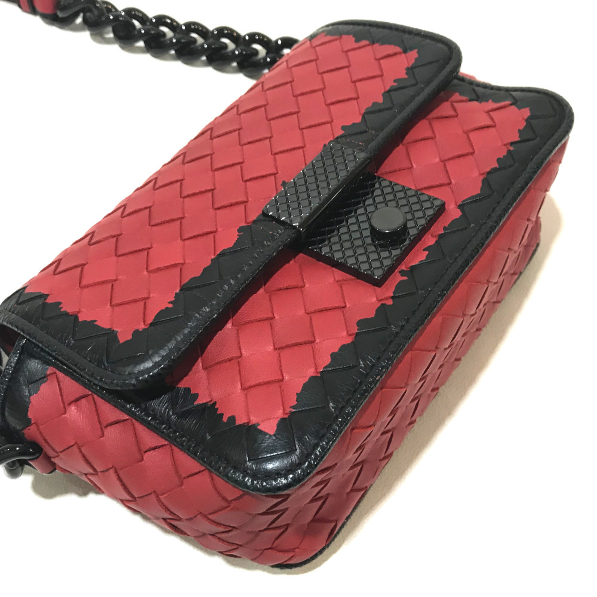 BOTTEGA VENETA 339270 Intrecciato Bag Shoulder Bag Red x Black