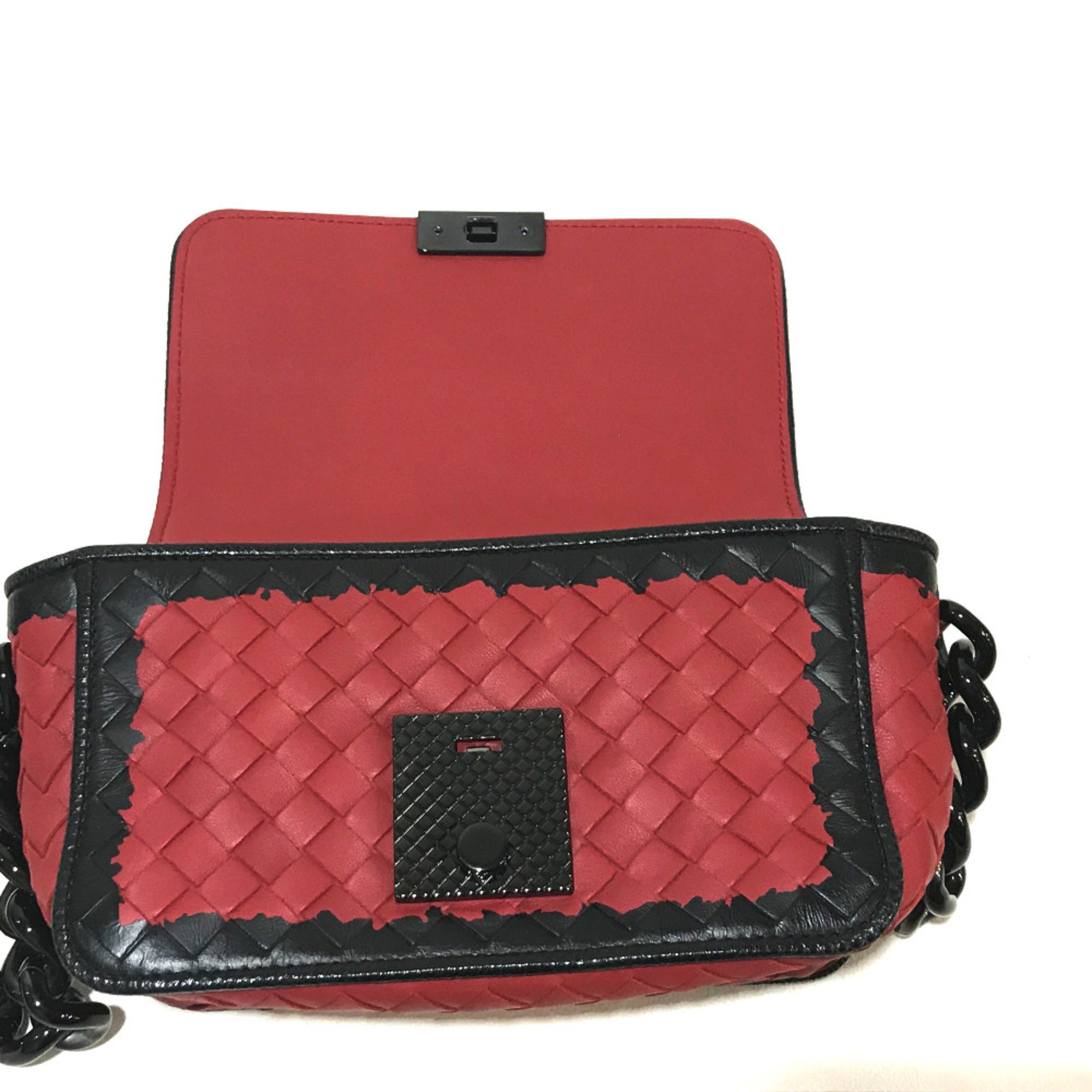 BOTTEGA VENETA 339270 Intrecciato Bag Shoulder Bag Red x Black