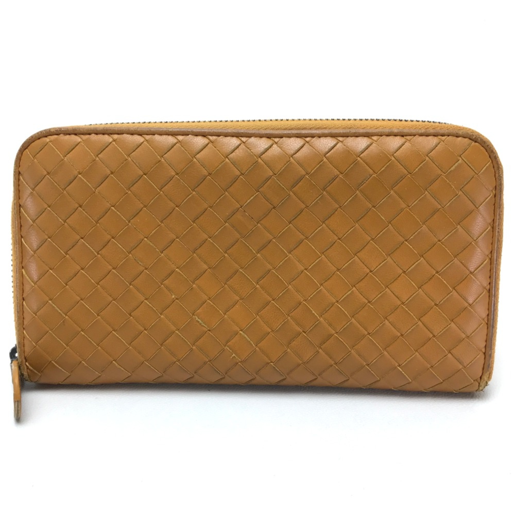 BOTTEGA VENETA Intrecciato Round fastener Long Wallet Orange Based