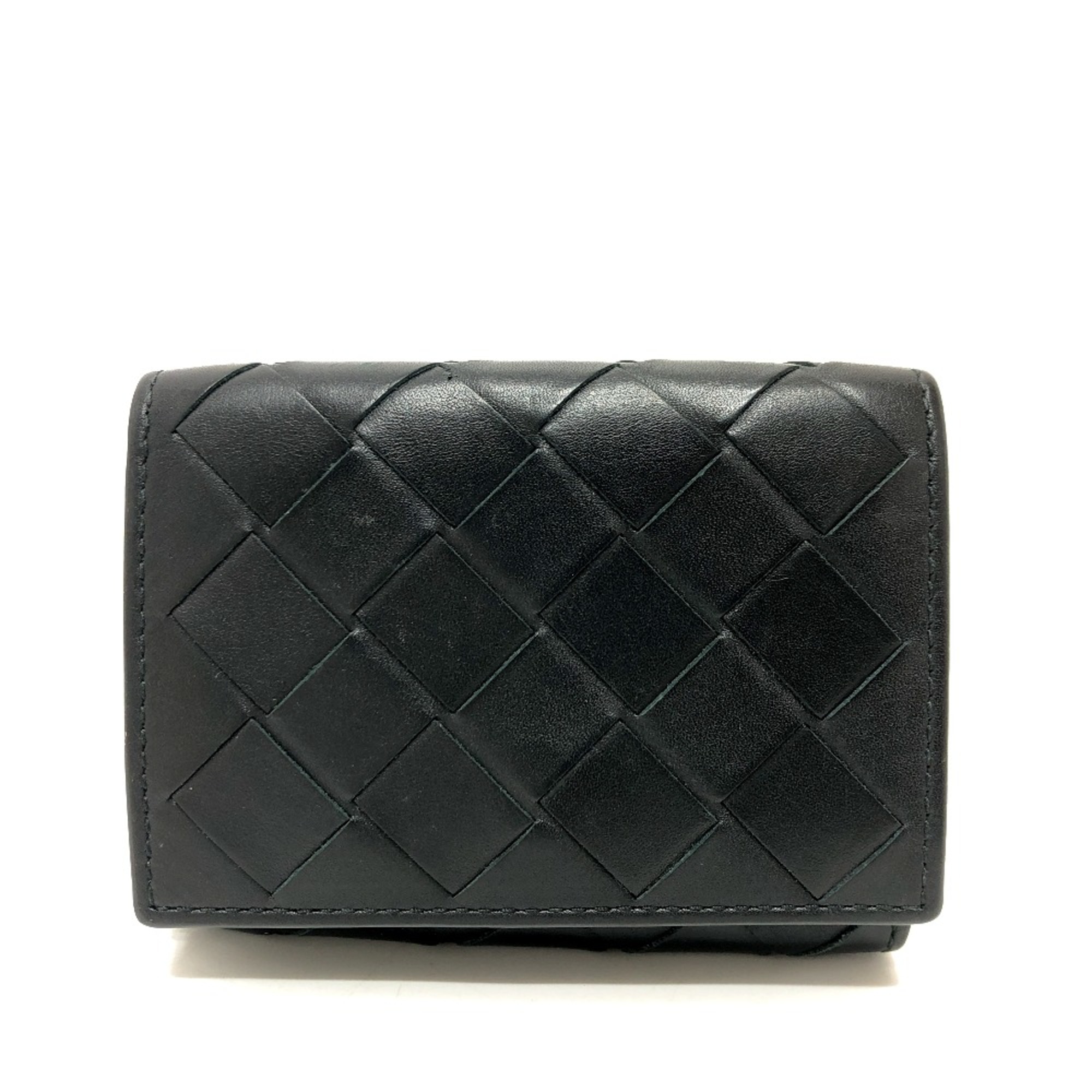 BOTTEGA VENETA 592678 Intrecciato CompactWallet Trifold wallet Black SilverHardware