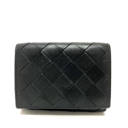 BOTTEGA VENETA 592678 Intrecciato CompactWallet Trifold wallet Black SilverHardware