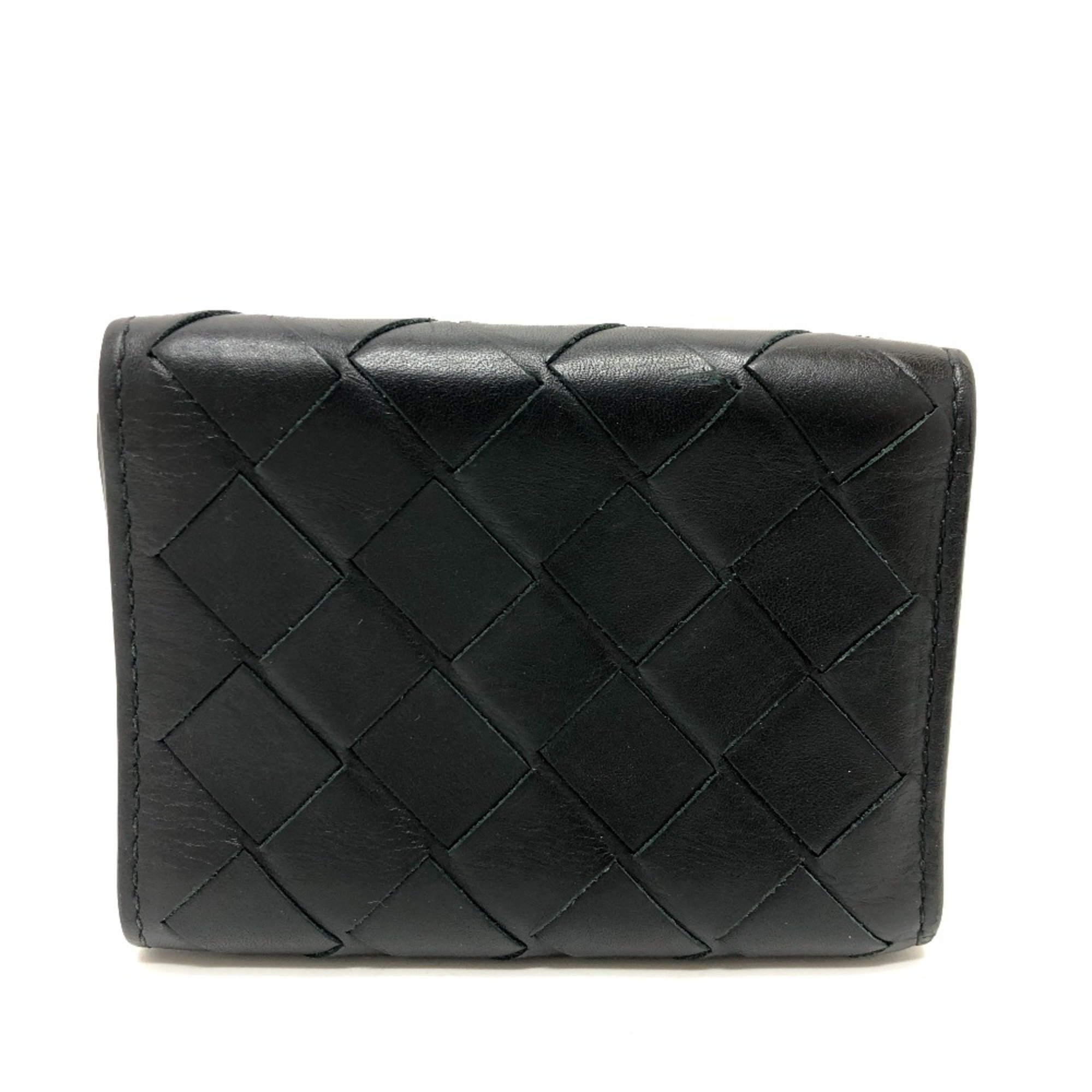 BOTTEGA VENETA 592678 Intrecciato CompactWallet Trifold wallet Black SilverHardware