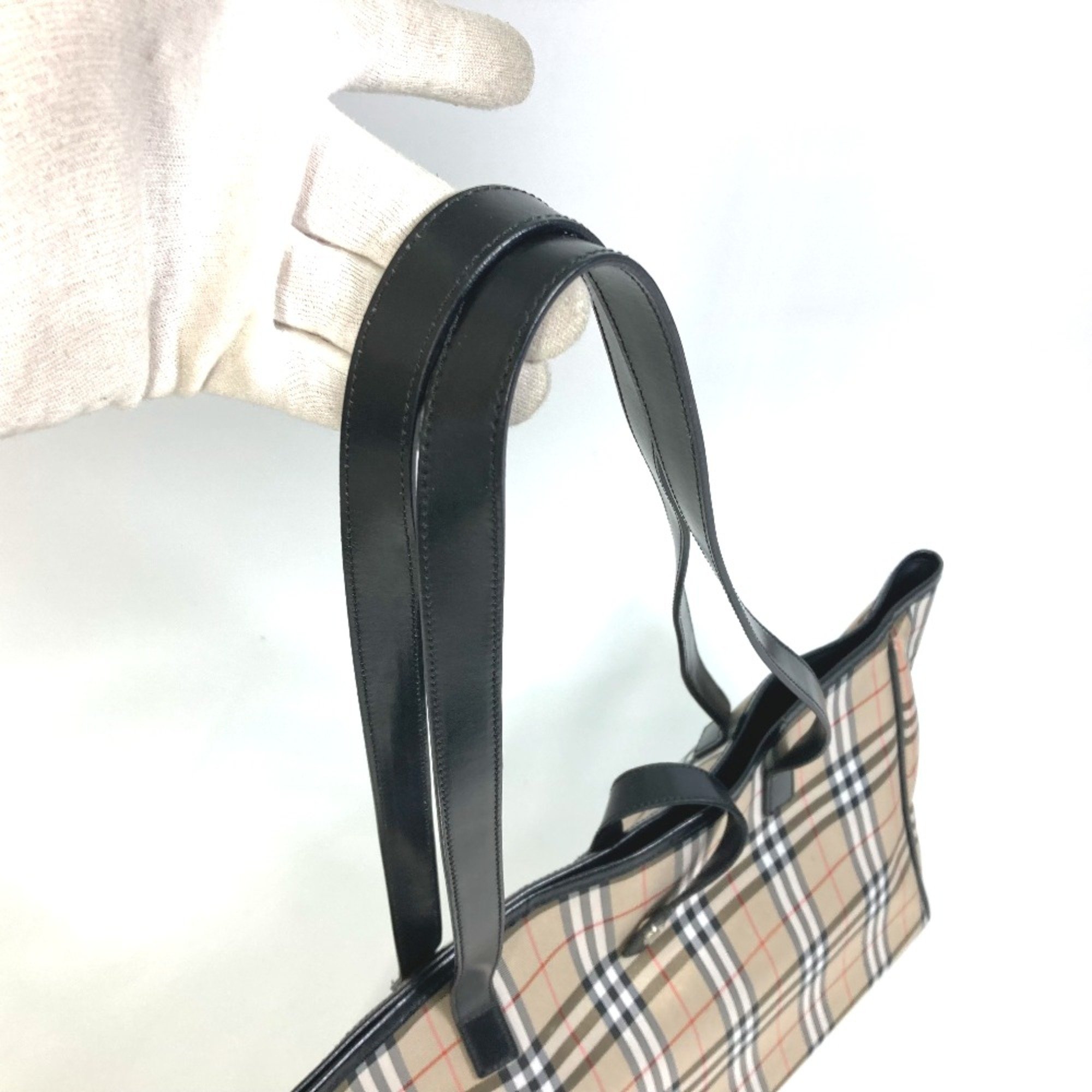 Burberry check Bag Tote Bag shawl Shoulder Bag Beige Black