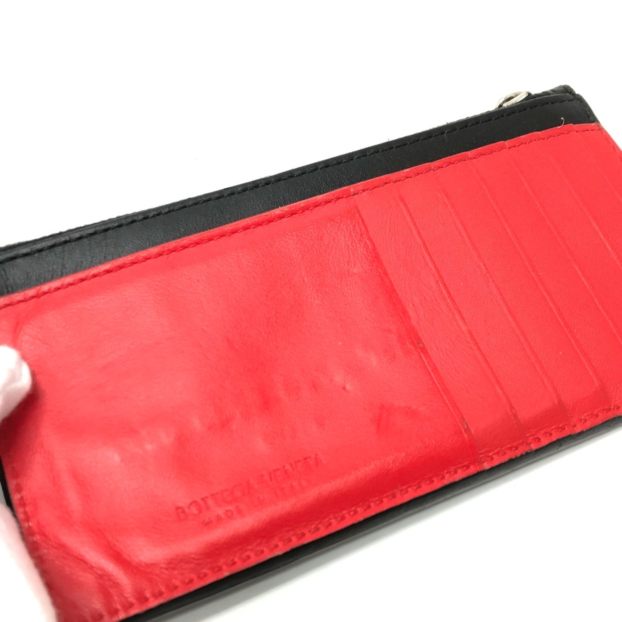 BOTTEGA VENETA Intrecciato Card Holder Wallet Card Case Red/SilverHardware