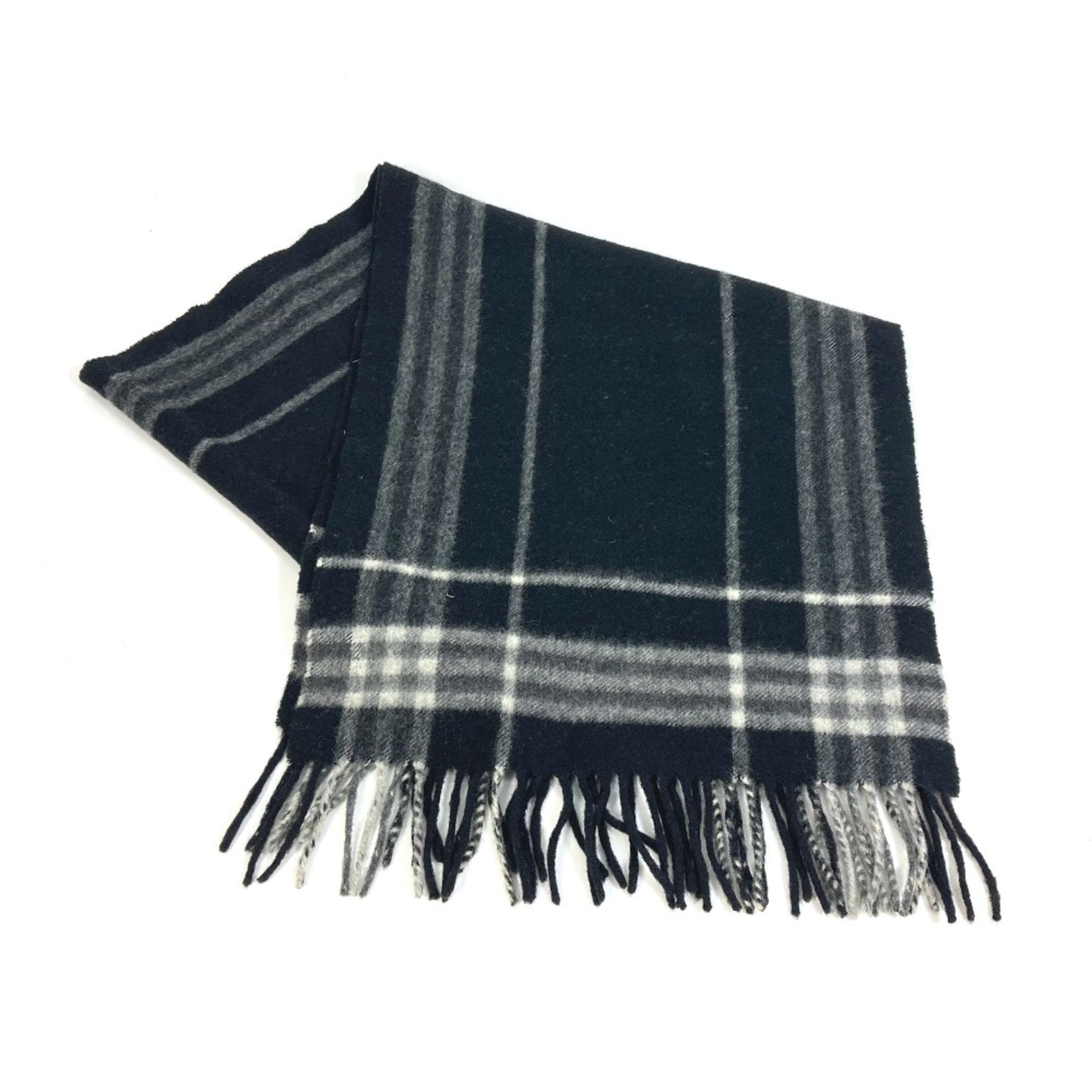 Burberry Check pattern fringe Scarf Black