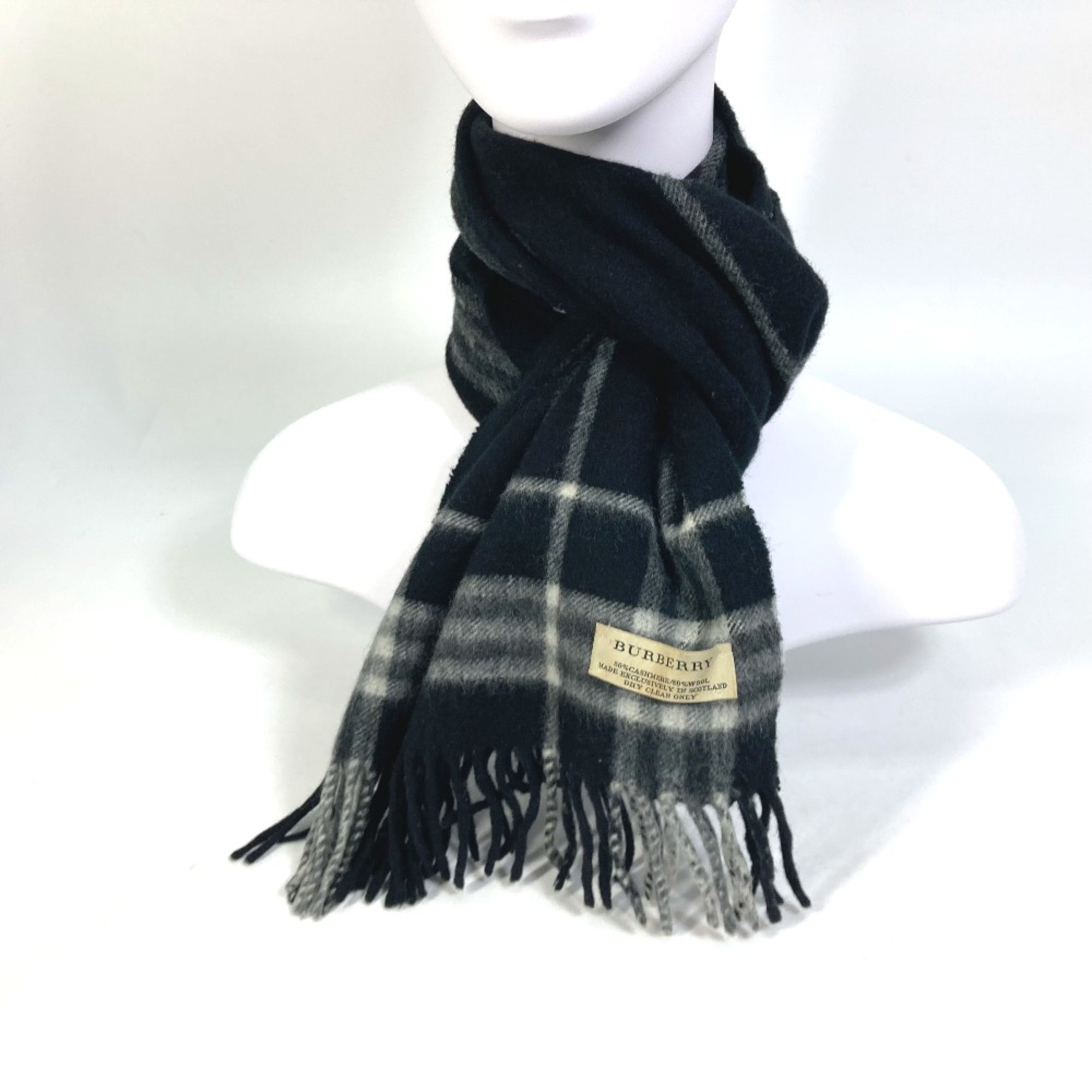 Burberry Check pattern fringe Scarf Black