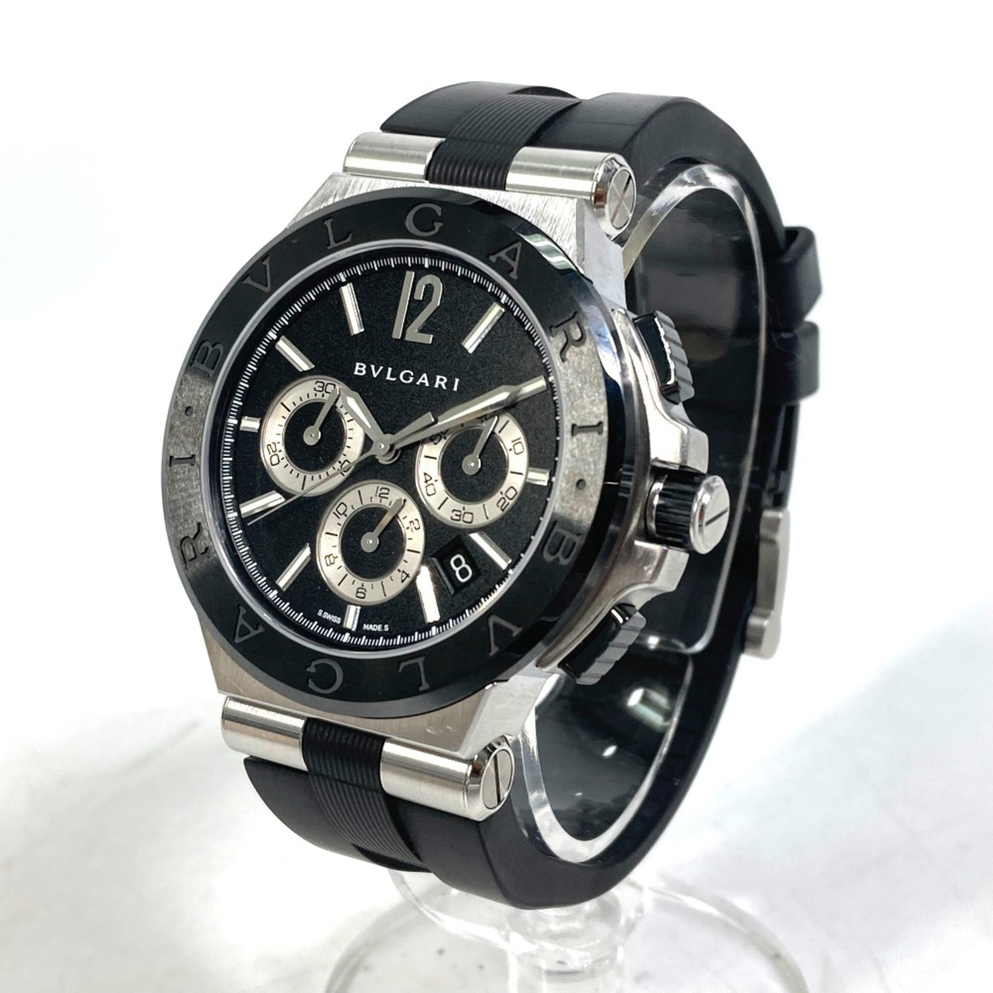 Bulgari DG42SCCH Chronograph Automatic date Wristwatch Silver Black belt