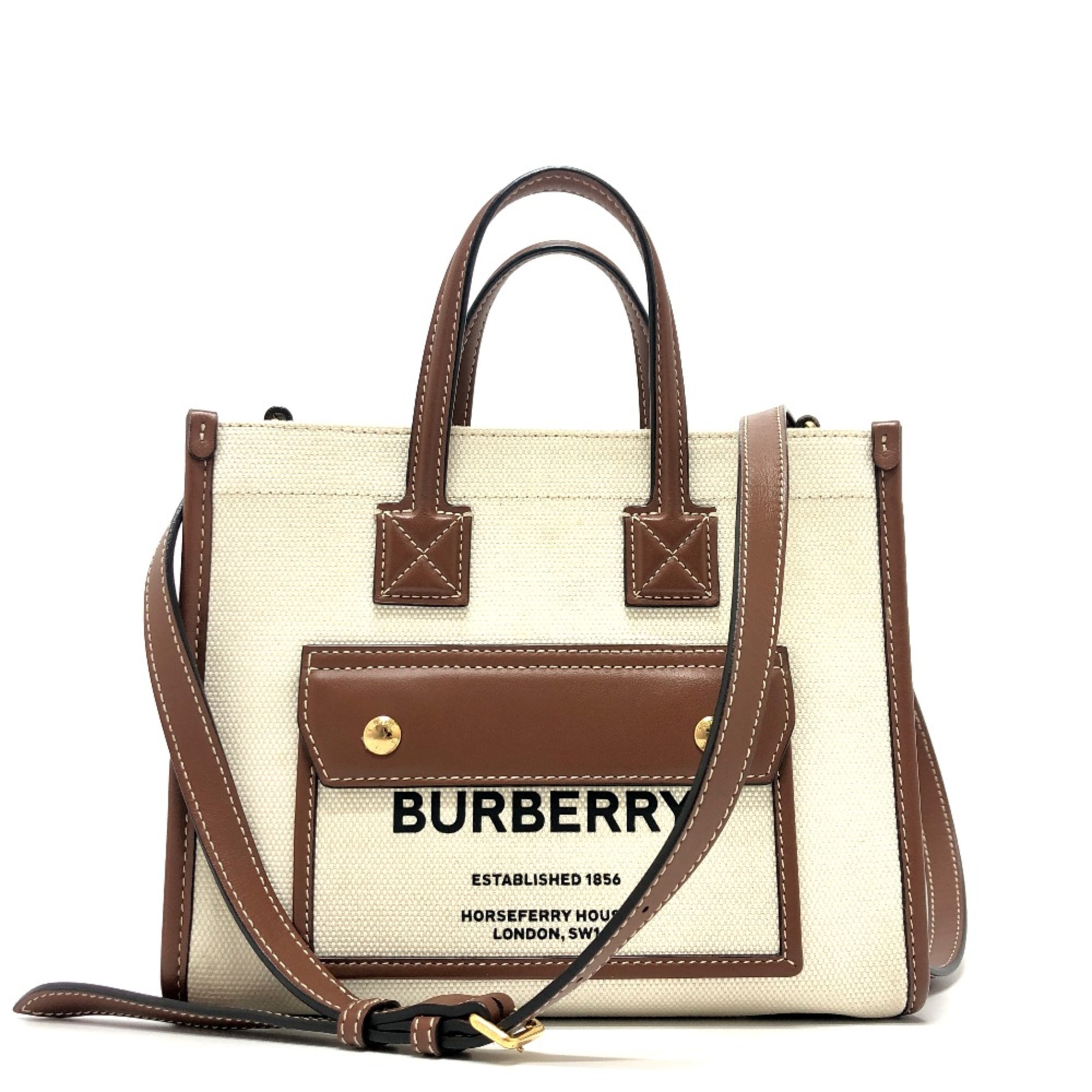 Burberry 80441431 logo 2WAY bag Hand Bag Beige Brown/GoldHardware