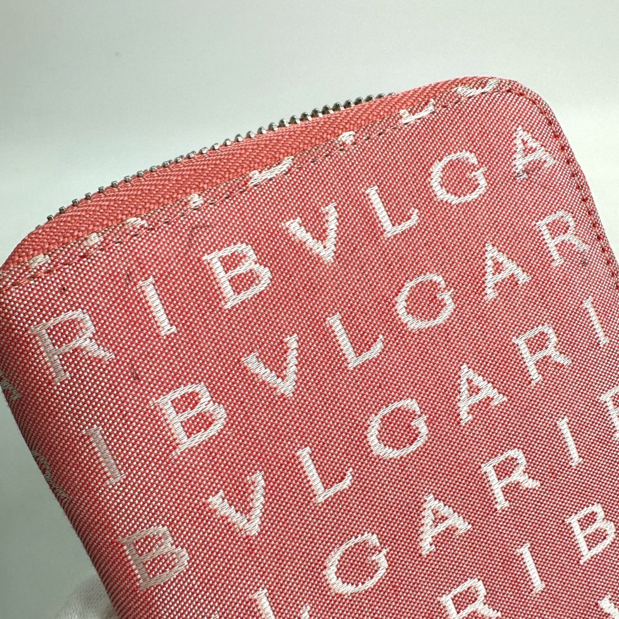 Bulgari Logo mania Zip Around Folded wallet pink White