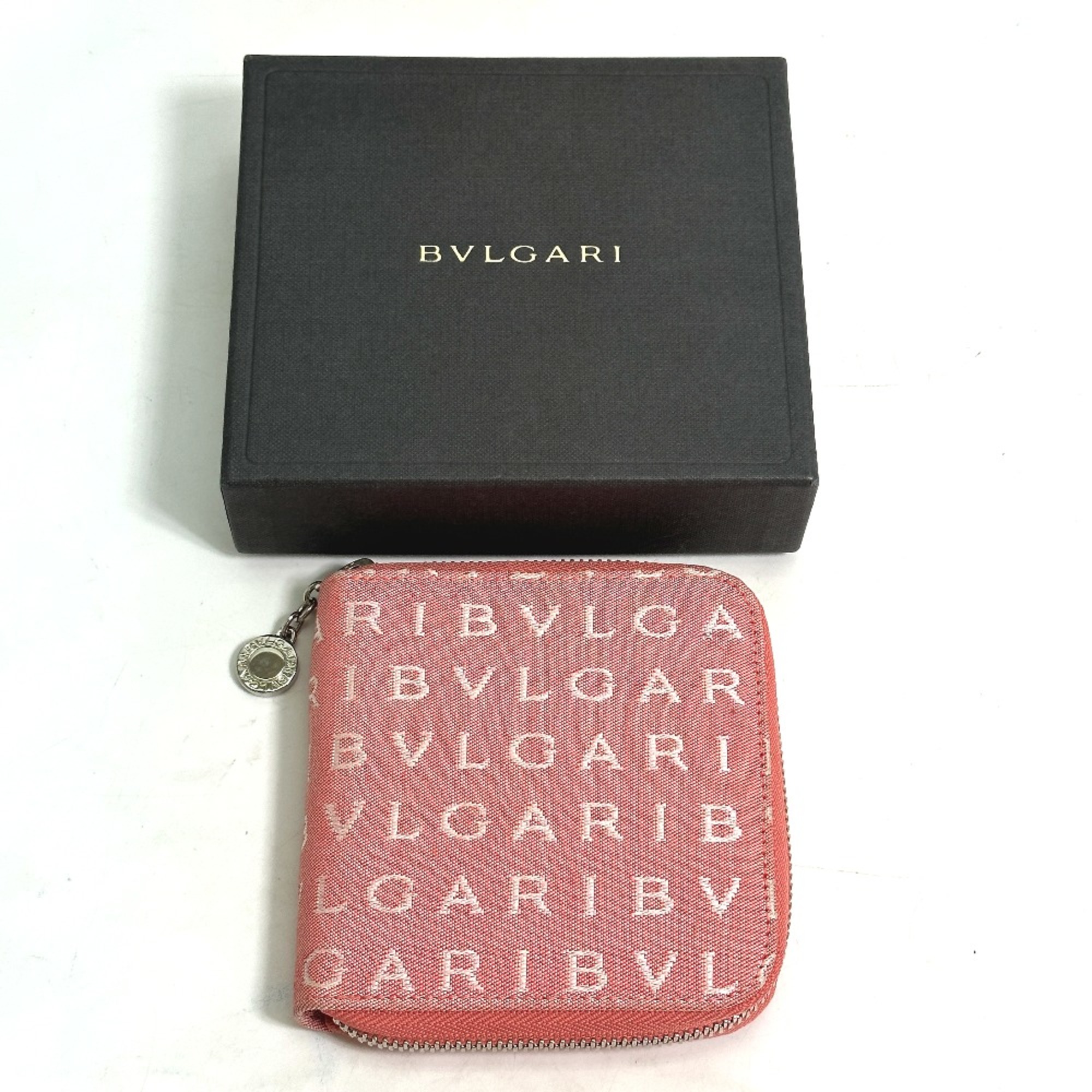 Bulgari Logo mania Zip Around Folded wallet pink White