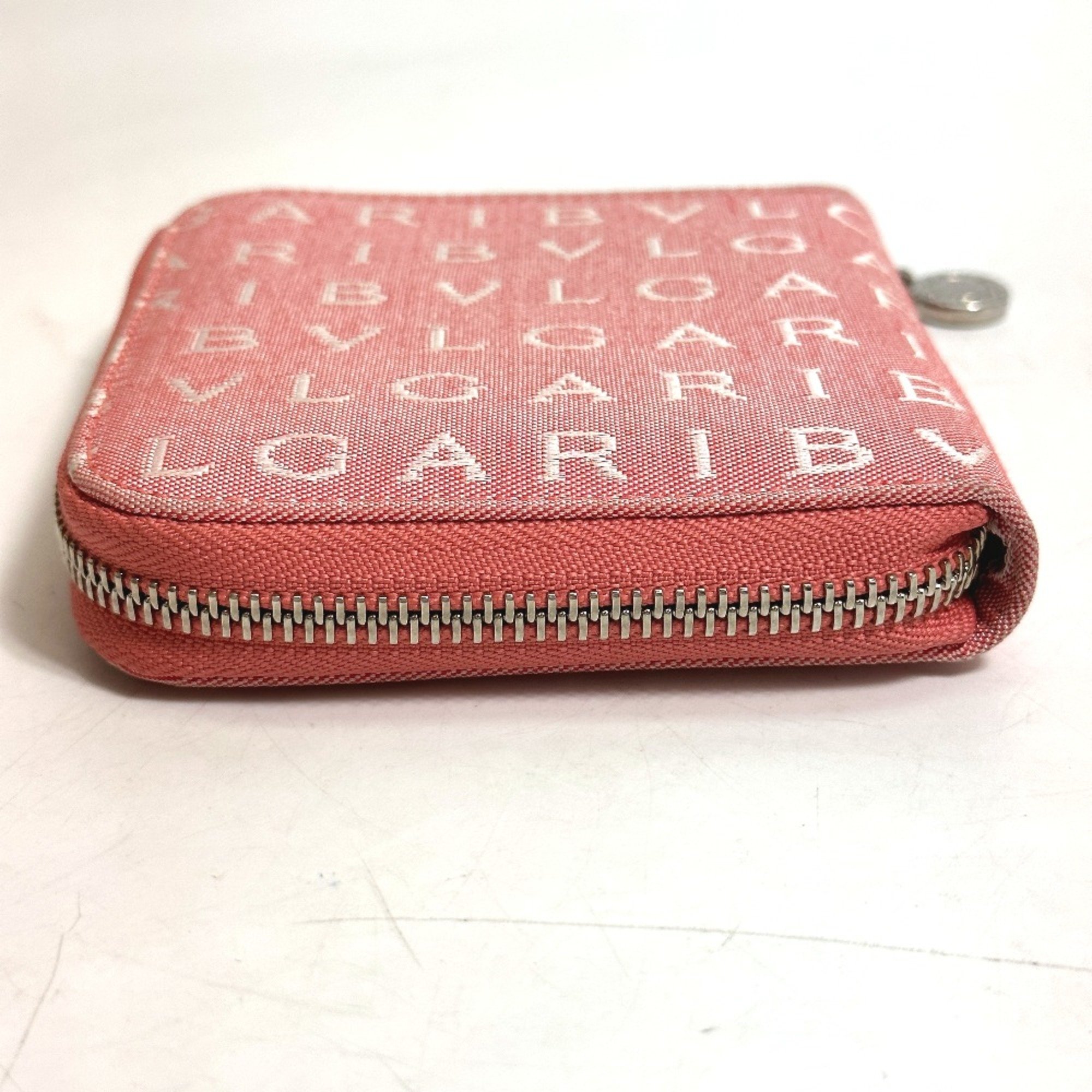 Bulgari Logo mania Zip Around Folded wallet pink White