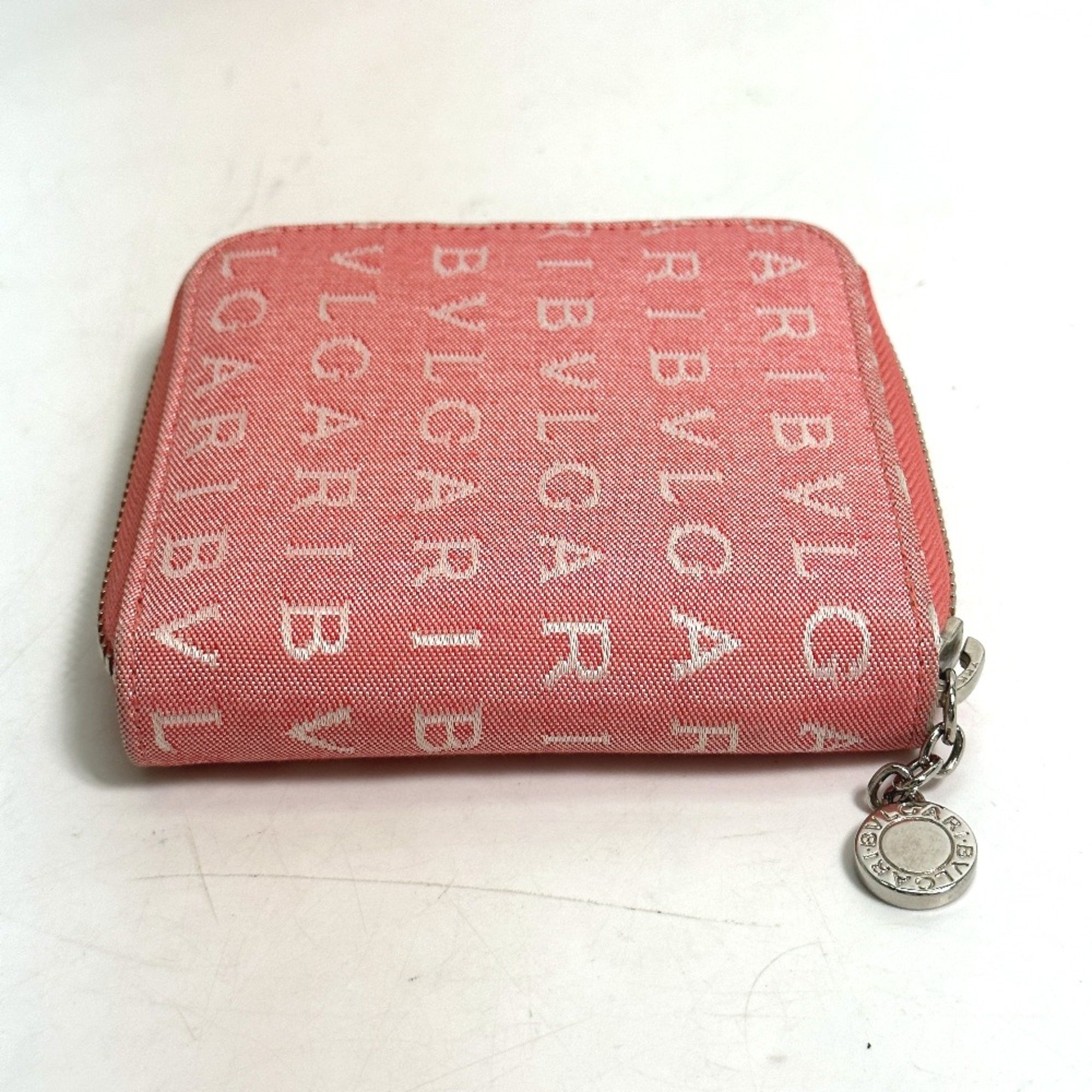 Bulgari Logo mania Zip Around Folded wallet pink White