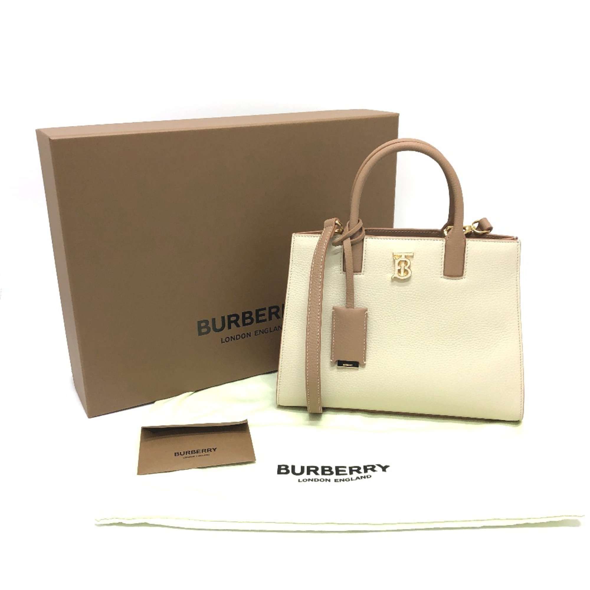 Burberry 8072522 2WAY Bag Shoulder Bag Crossbody Hand Bag White x Beige GoldHardware