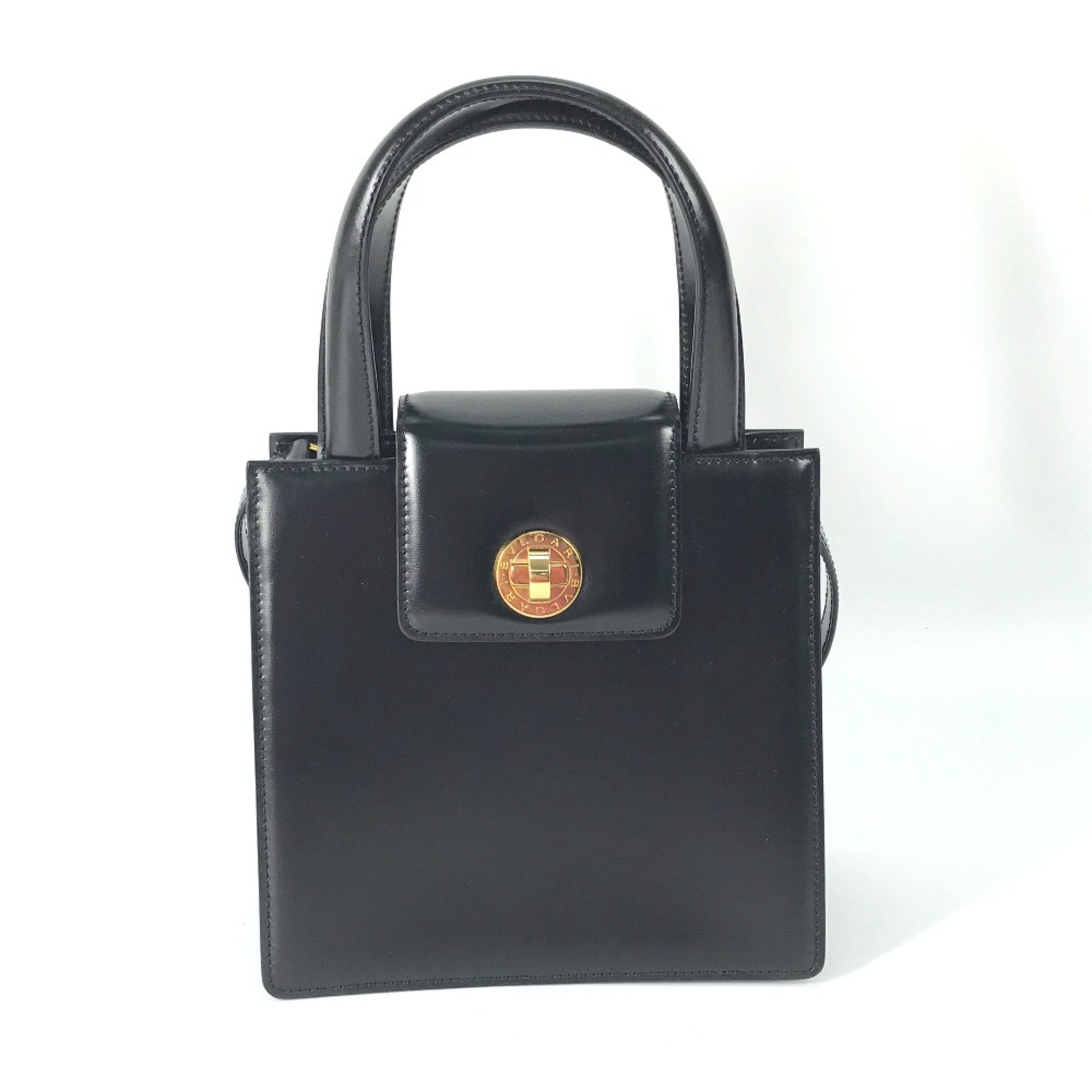 Bulgari logo Bag Shoulder Bag Crossbody Hand Bag Black Gold