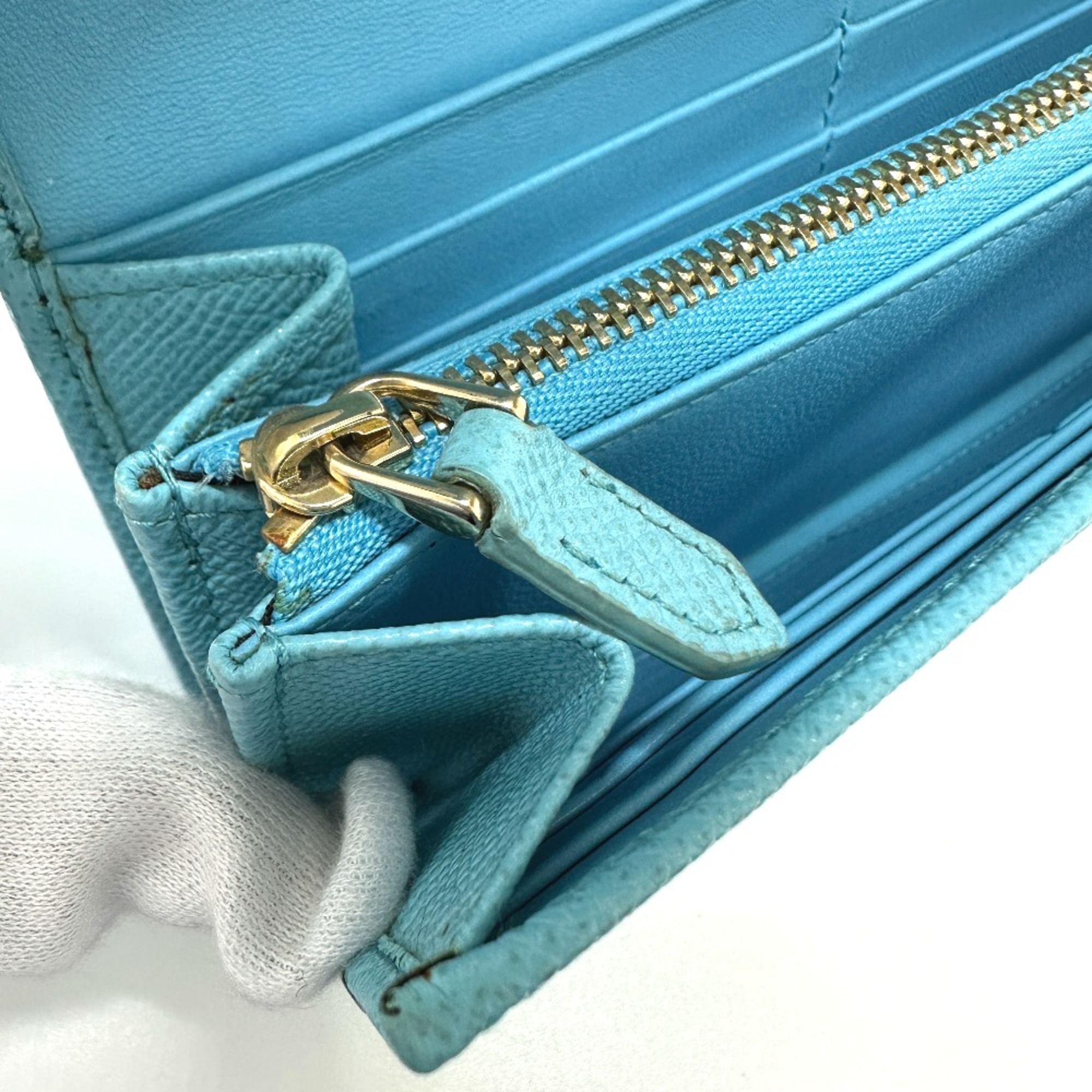 Bulgari 290476 Logo clip Folded wallet Light Blue Based blue GoldHardware