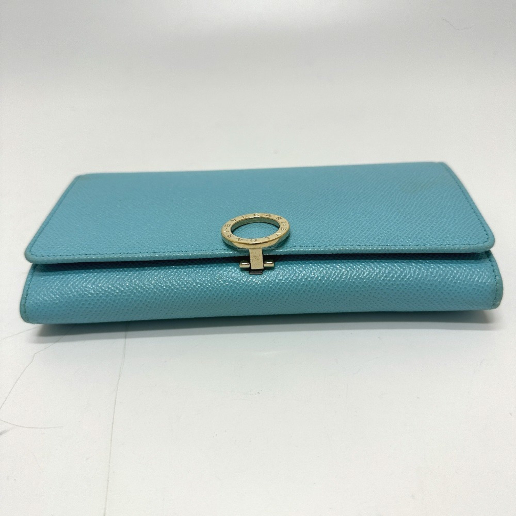 Bulgari 290476 Logo clip Folded wallet Light Blue Based blue GoldHardware