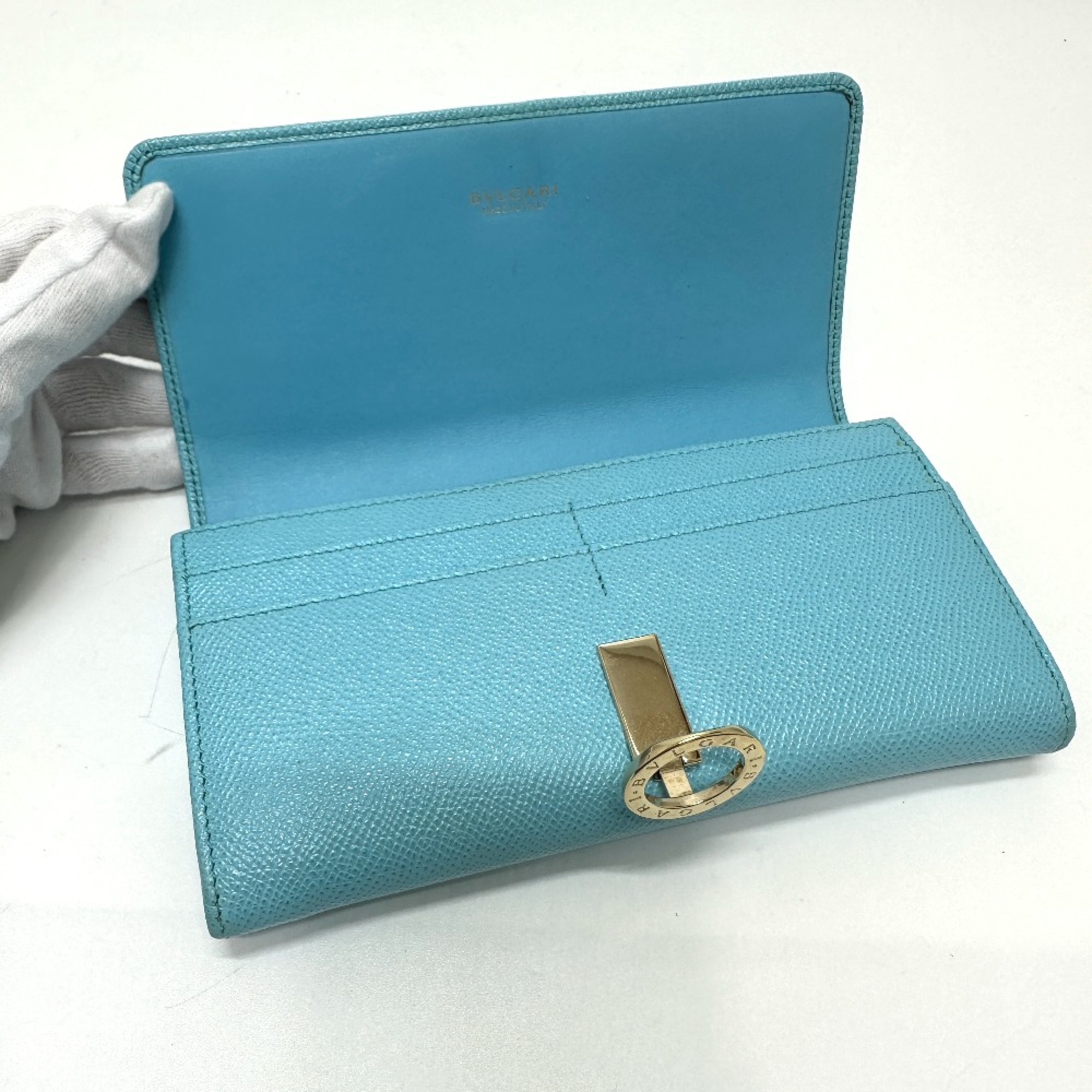 Bulgari 290476 Logo clip Folded wallet Light Blue Based blue GoldHardware