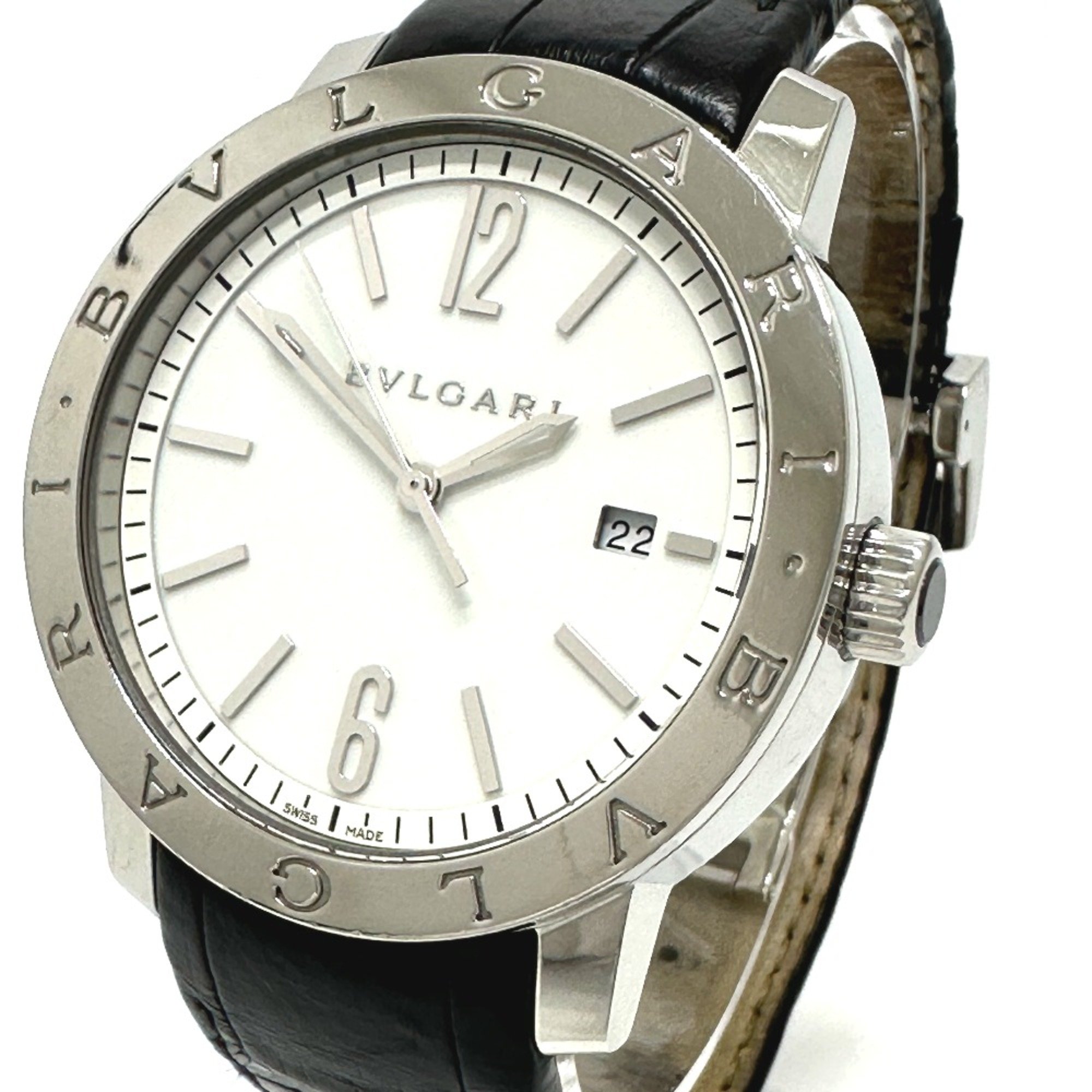 Bulgari BB41WSLD Automatic date Wristwatch Silver Black belt