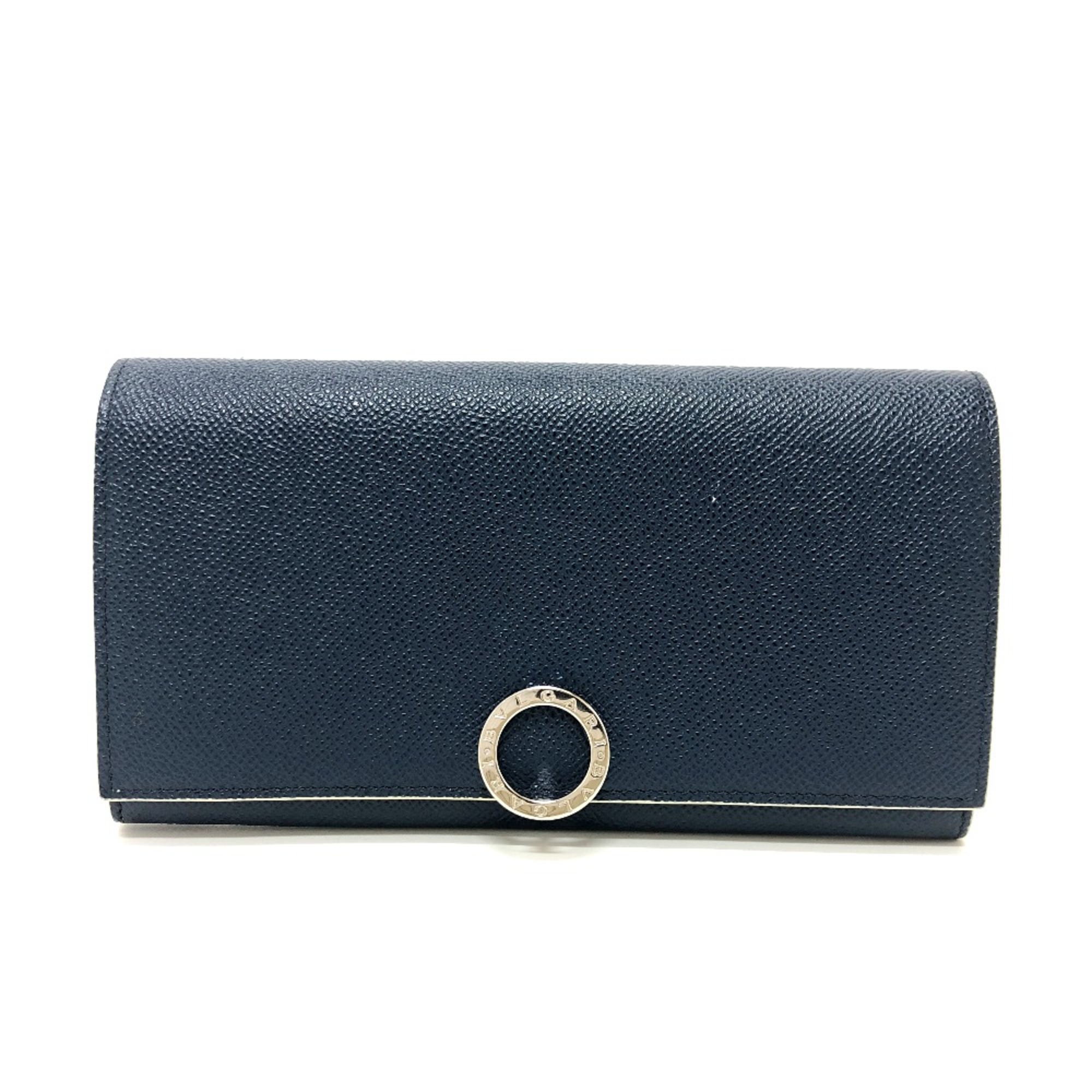 Bulgari Logo clip Wallet Long Wallet Navy Beige/SilverHardware