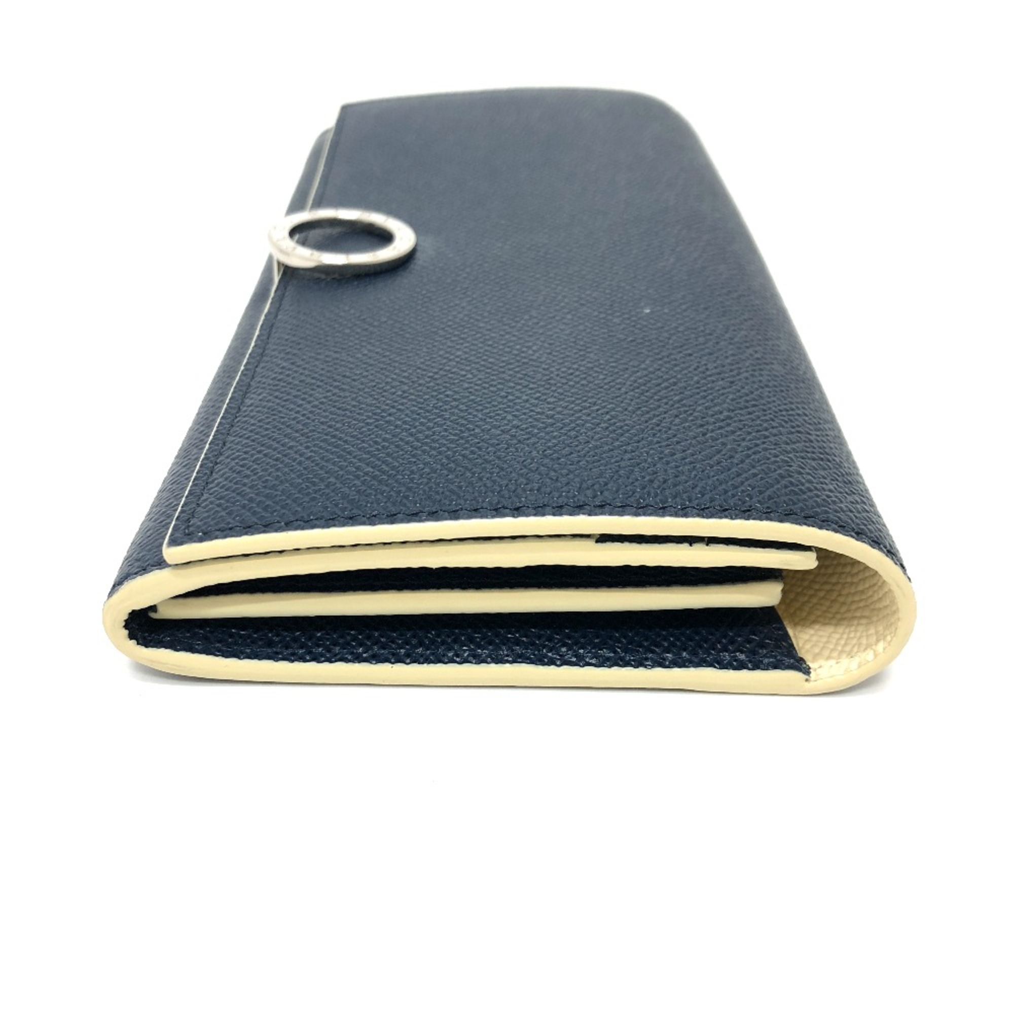 Bulgari Logo clip Wallet Long Wallet Navy Beige/SilverHardware