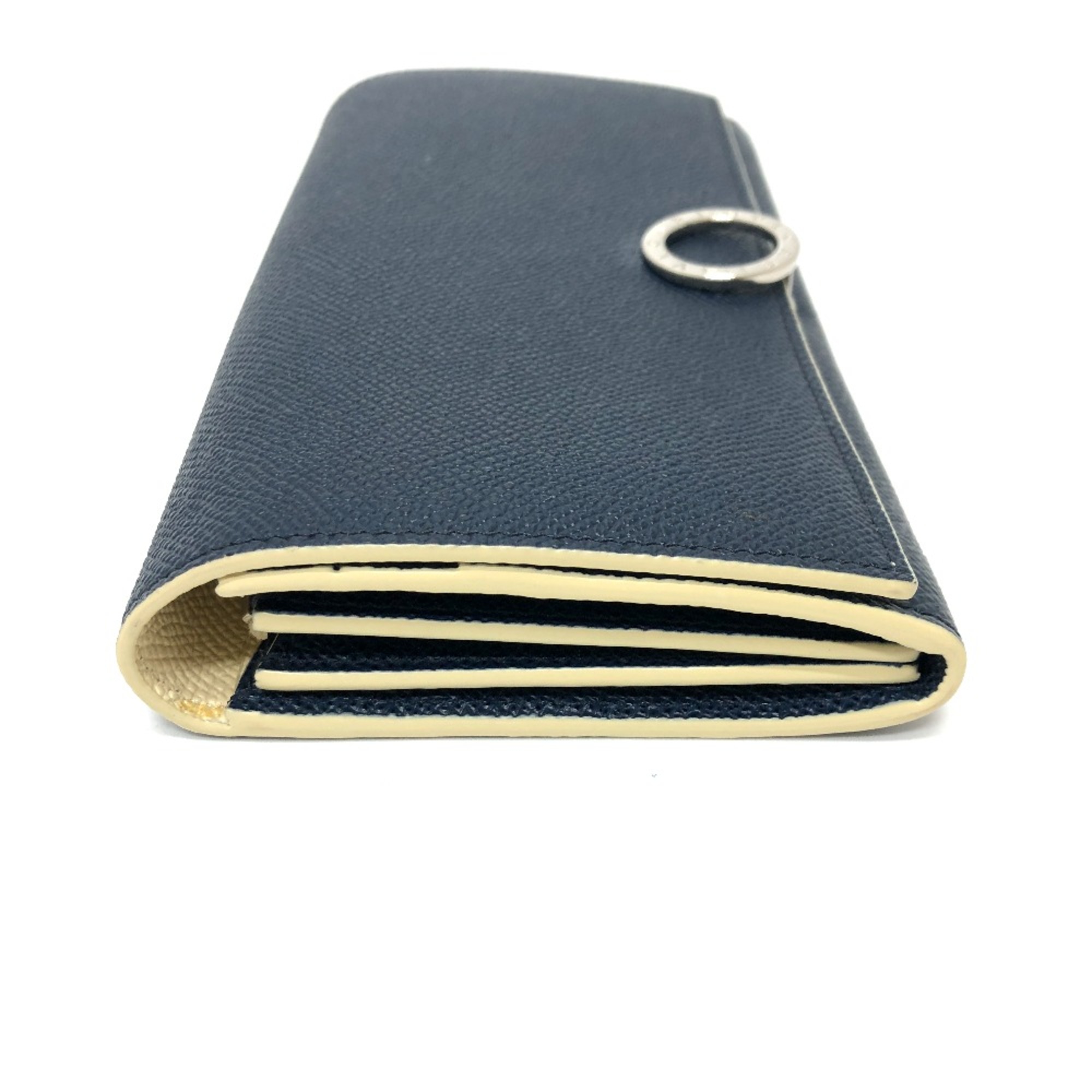 Bulgari Logo clip Wallet Long Wallet Navy Beige/SilverHardware